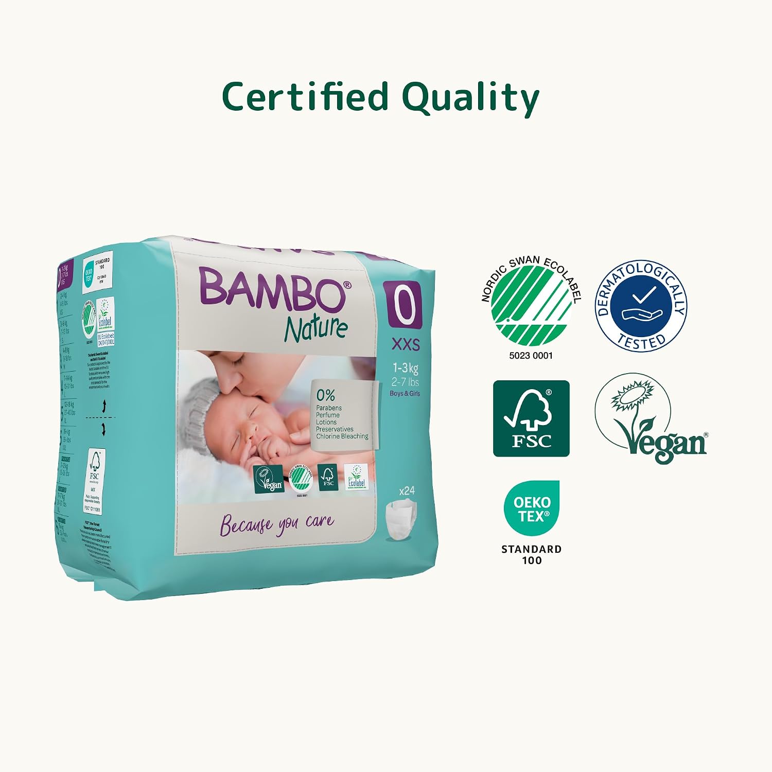 Detalle de Bambo Nature Hypoallergenic Baby Diapers Size 0 (24 Count) – Eco-Labeled, Super Absorbent and Skin Friendly