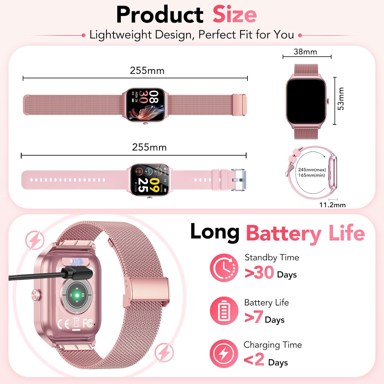 Thumbnail 5 de CASCHO Montre Connectée Femme Rose avec Appel Bluetooth et Santé 24/7