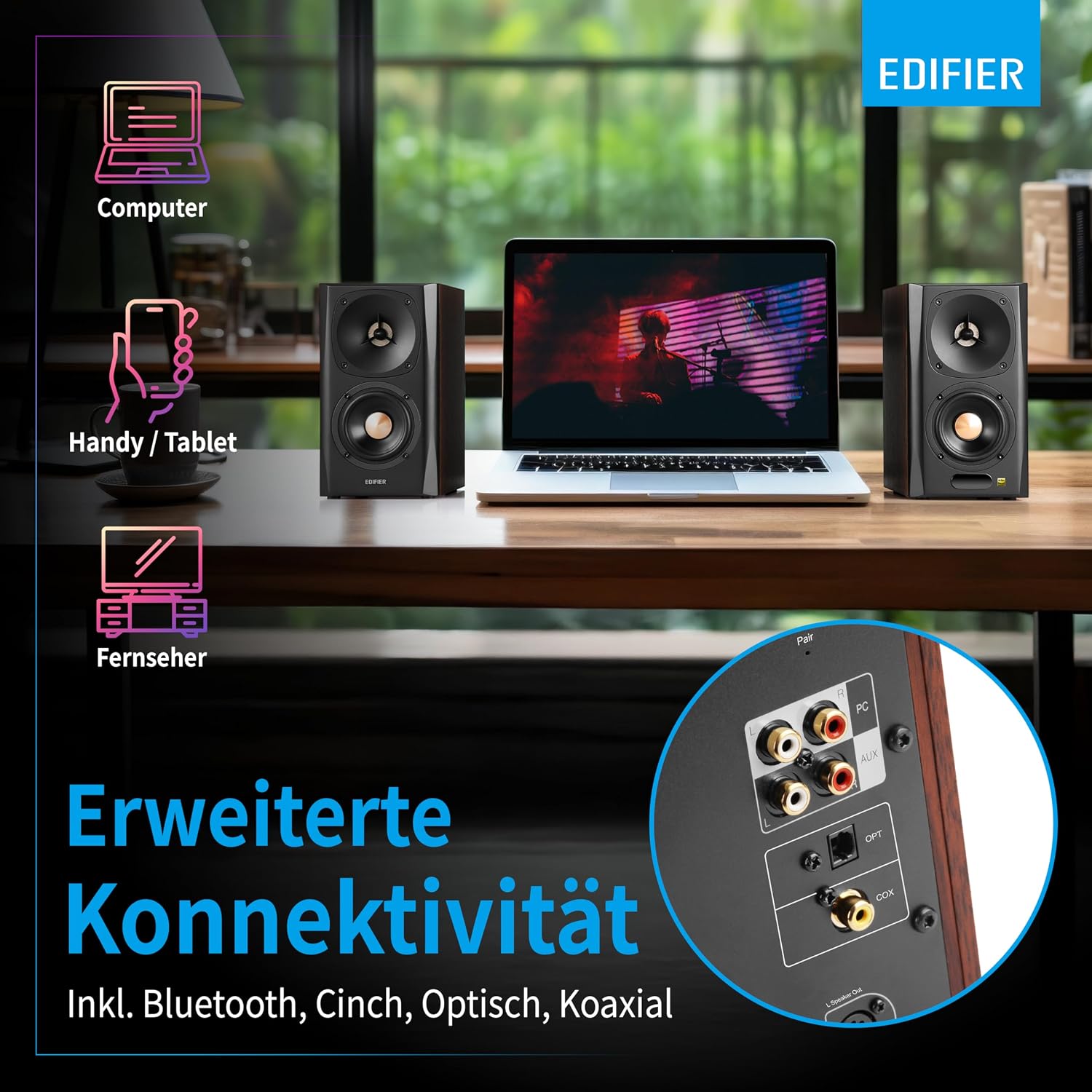 Detalle de Edifier S360DB 2.1 Regallautsprecher mit Subwoofer – Bluetooth 5.1 aptX, kabelloser Sound für Büro, Wohnzimmer und kleine Räume