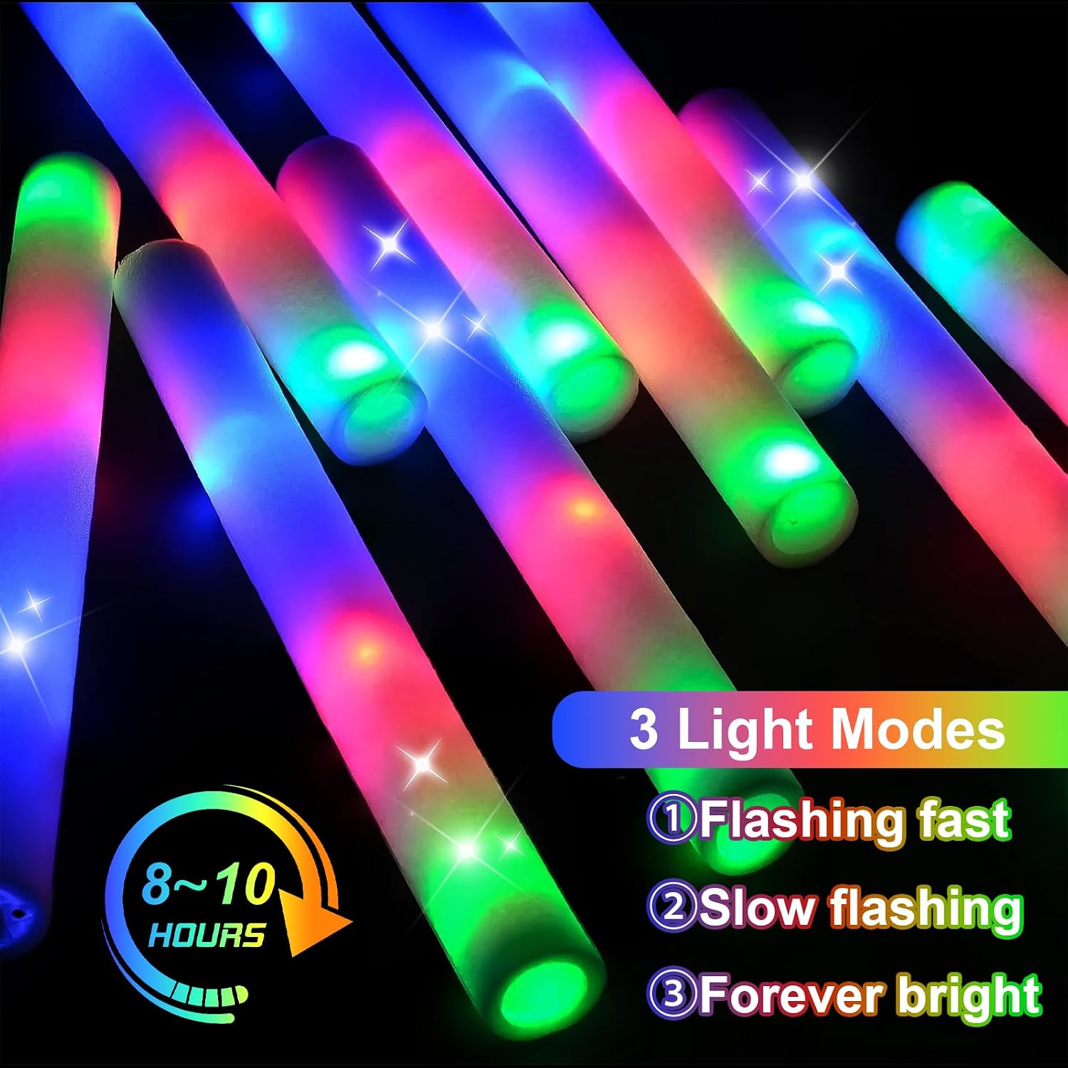 Detalle de DkevEu 69Pcs LED Foam Glow Sticks Bulk — Long-Lasting Neon Lights for Parties