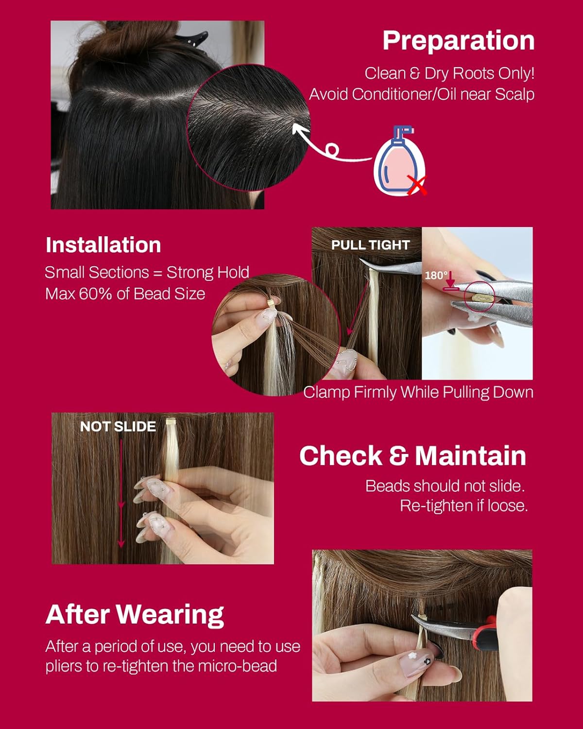 Thumbnail 4 de Moresoo Hair Extensions Microlink Human Hair Jet Black 24 Inch (50g) with Invisible Seam