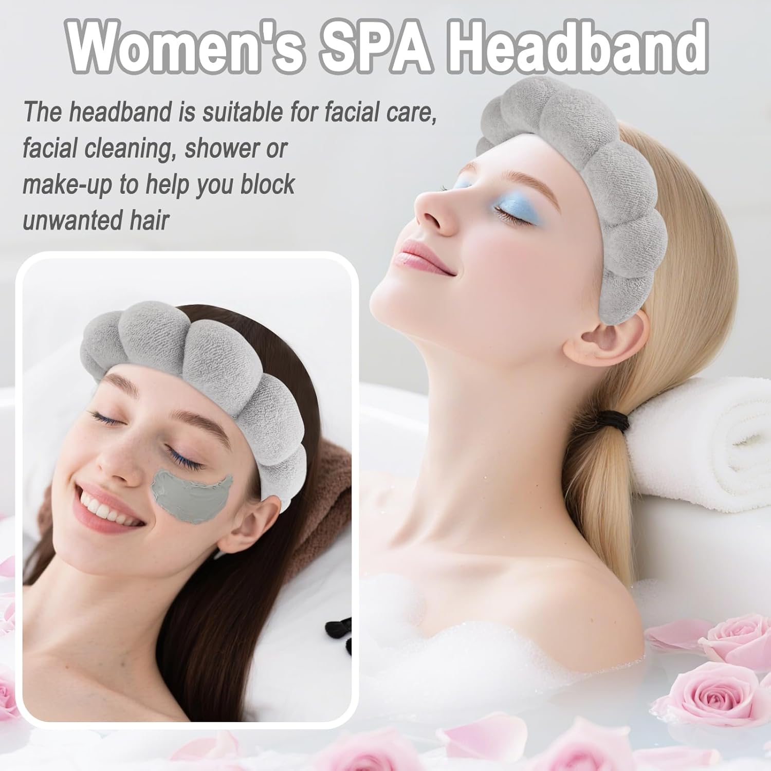 Thumbnail 2 de Zkptops Spa Headband for Washing Face and Wristband Set (Grey-2)