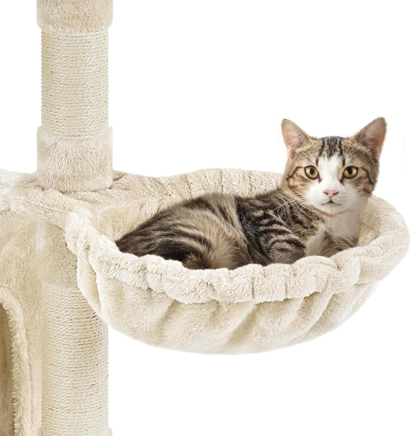 Detalle 2 de Yaheetech Multi-Level Cat Tree (96cm) with Large Condo Top Platform, Jangling Bell & Sisal Scratching Posts – Beige