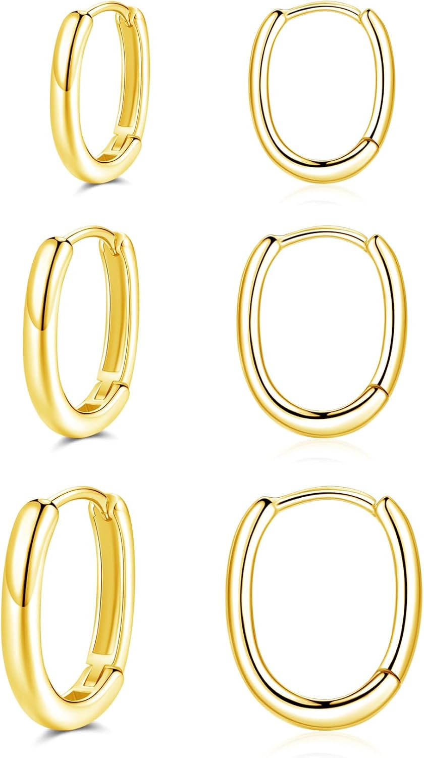 Detalle de Cangall 925 Sterling Silver Oval Huggie Earrings 3 pairs