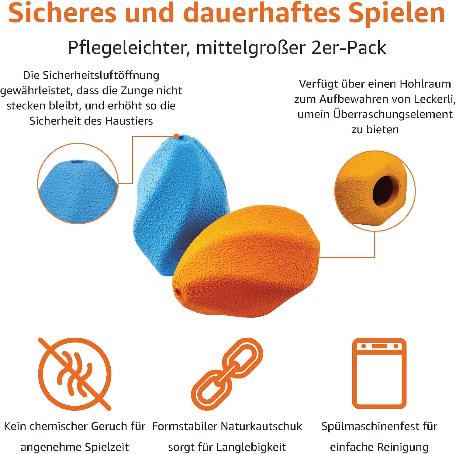 Detalle de Amazon Basics Kauspielzeug für Hunde mit Leckerli-Spender, 2 Stück, Größe M, Mehrfarbig