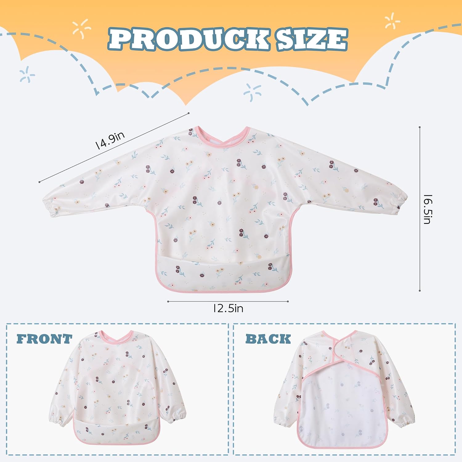 Detalle de Little Dimsum Long Sleeves Toddler Weaning Bibs – Sleeved Waterproof Feeding Coverall Set