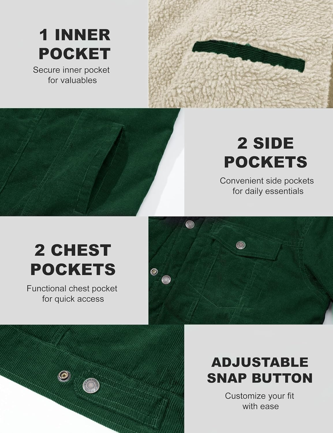 Detalle de MAGCOMSEN Men's Corduroy Sherpa Jacket, Cotton Coat with 5 Pockets