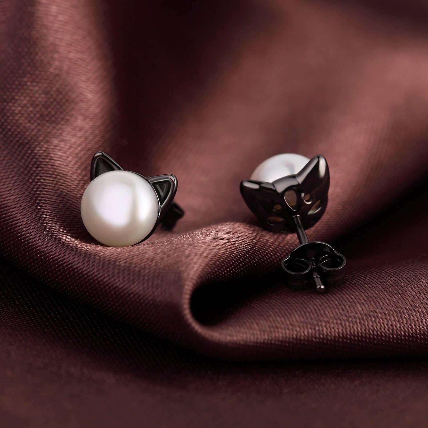 Detalle de jiamiaoi Kinder-Katzen-Ohrstecker aus 925er Silber mit Süßwasserzuchtperle (7,5–8 mm)