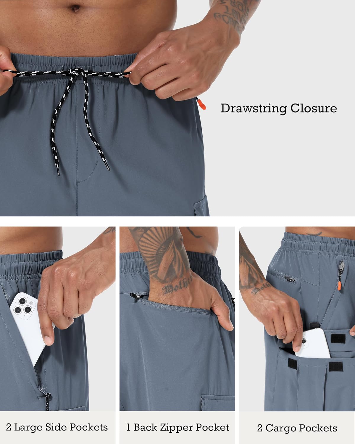 Detalle 2 de INNERBUT Men's Cargo Hiking Shorts, Quick-Dry Stretch, 5 Pockets, Unlined