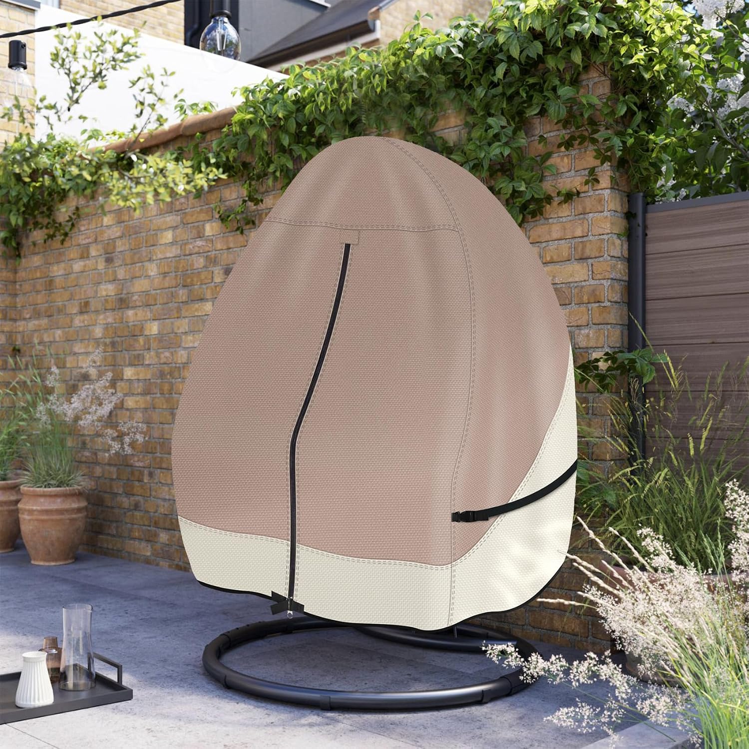 Thumbnail 6 de Porch Shield Double-Seat Egg Chair Cover, Waterproof 600D Polyester, Light Tan & Khaki