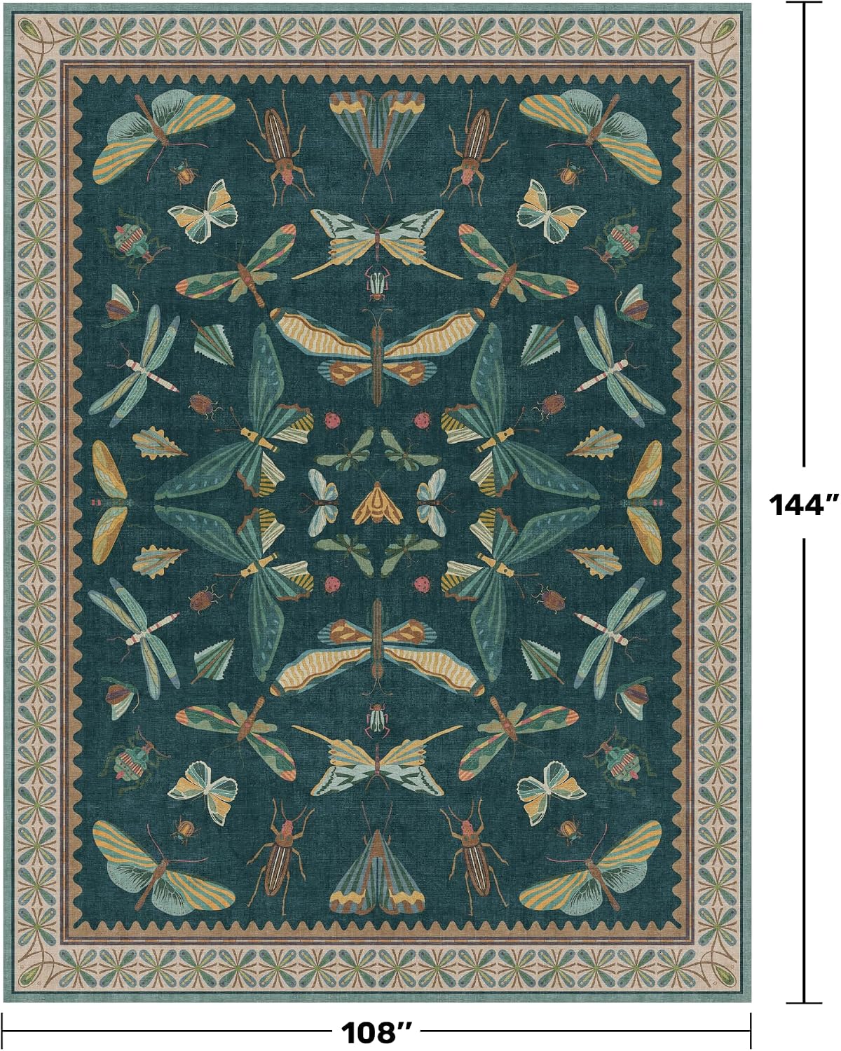 Detalle 2 de Hazo Haus 9x12 Large Living Room Rug (Dark Teal Multi) — Lightweight Non Slip Low Pile