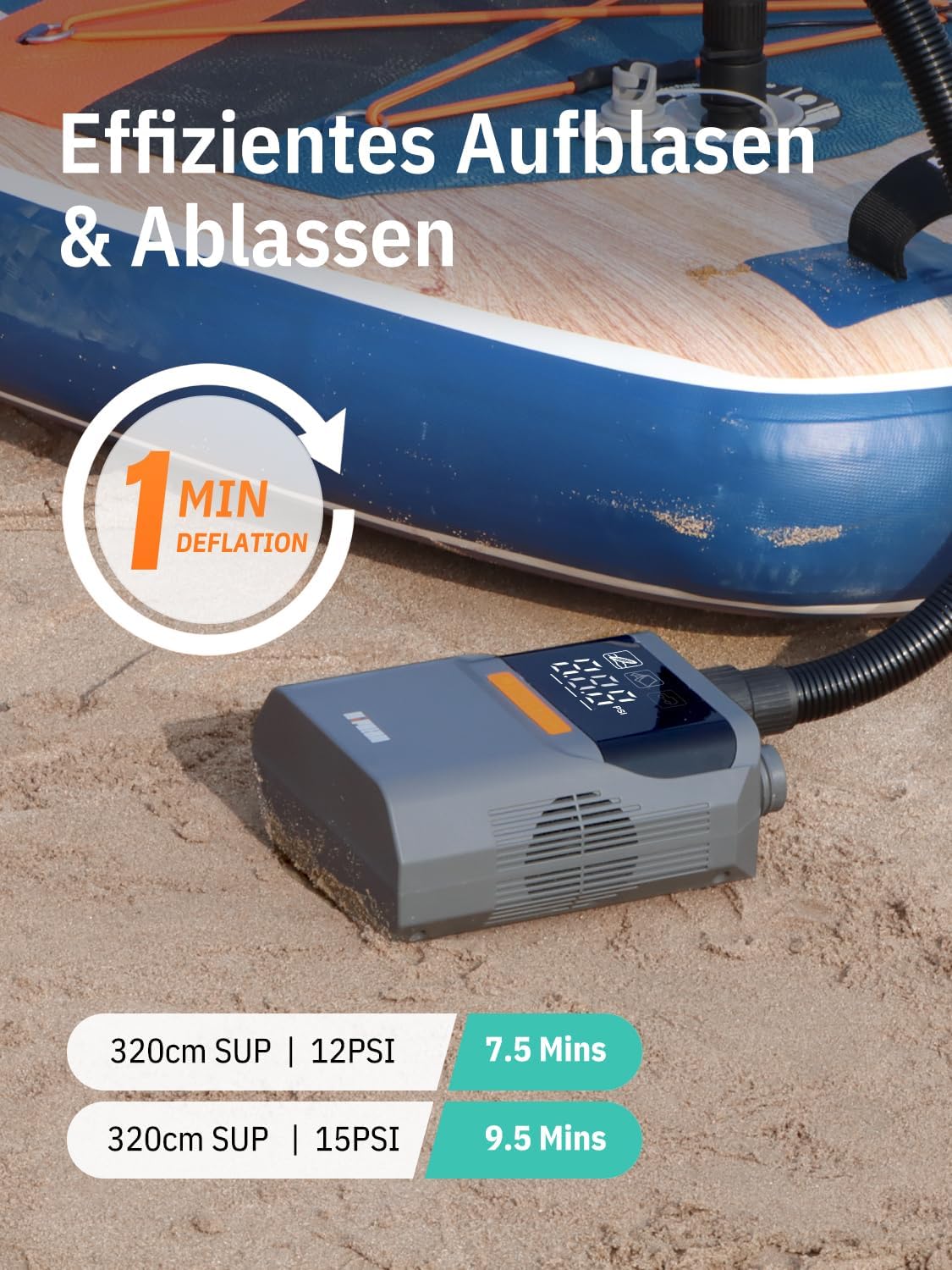 Detalle de Niphean Elektrische Luftpumpe Akku – 50 PSI, vielseitig einsetzbar für Reifen, SUPs, Zelte und mehr