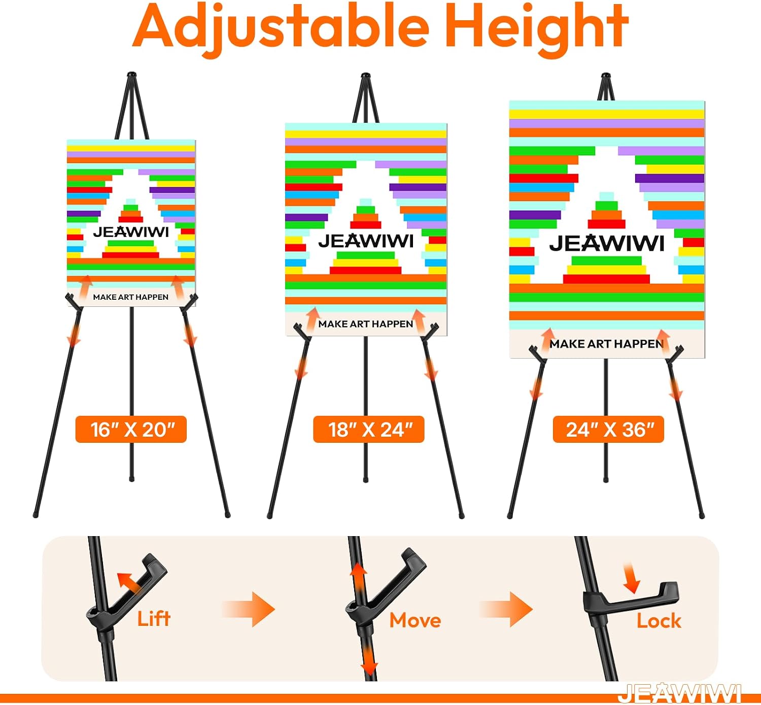 Detalle de JEAWIWI HeiHuaJia-4PCS Folding Metal Easel Stands, 4-Pack with Carry Bags