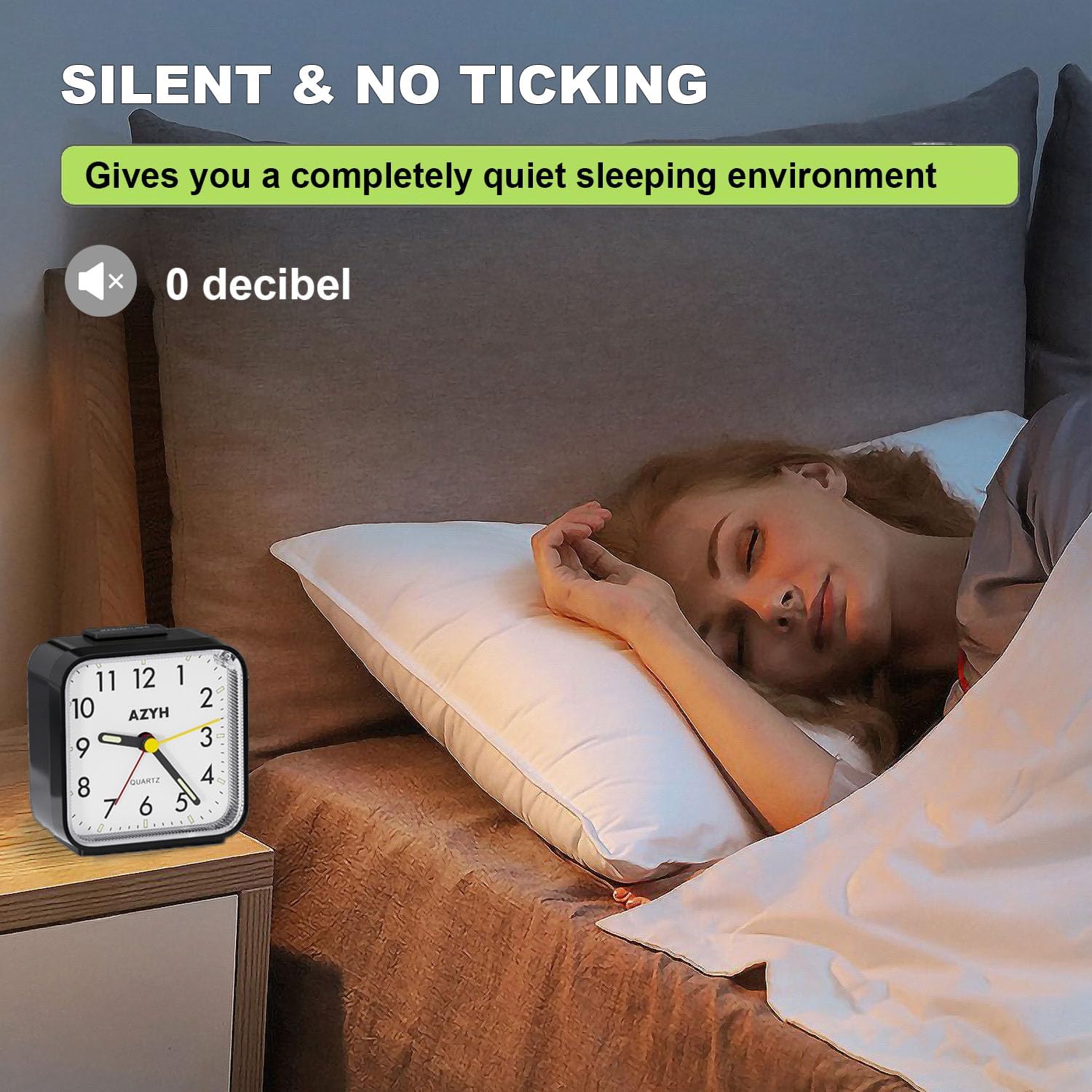 Detalle 2 de Azyh Analog Alarm Clock: Silent, Light-Illuminated, Battery-Operated Travel Companion