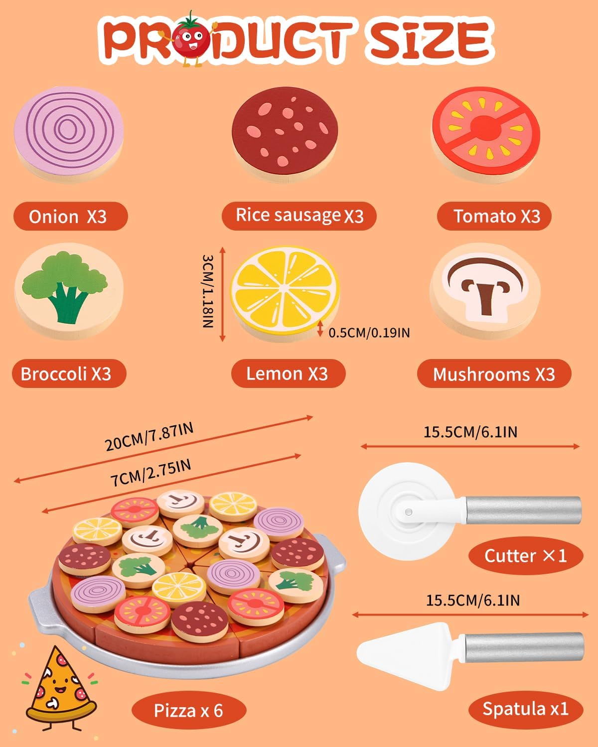 Detalle de Pizza-Set aus Holz für Kinder 27 Teile