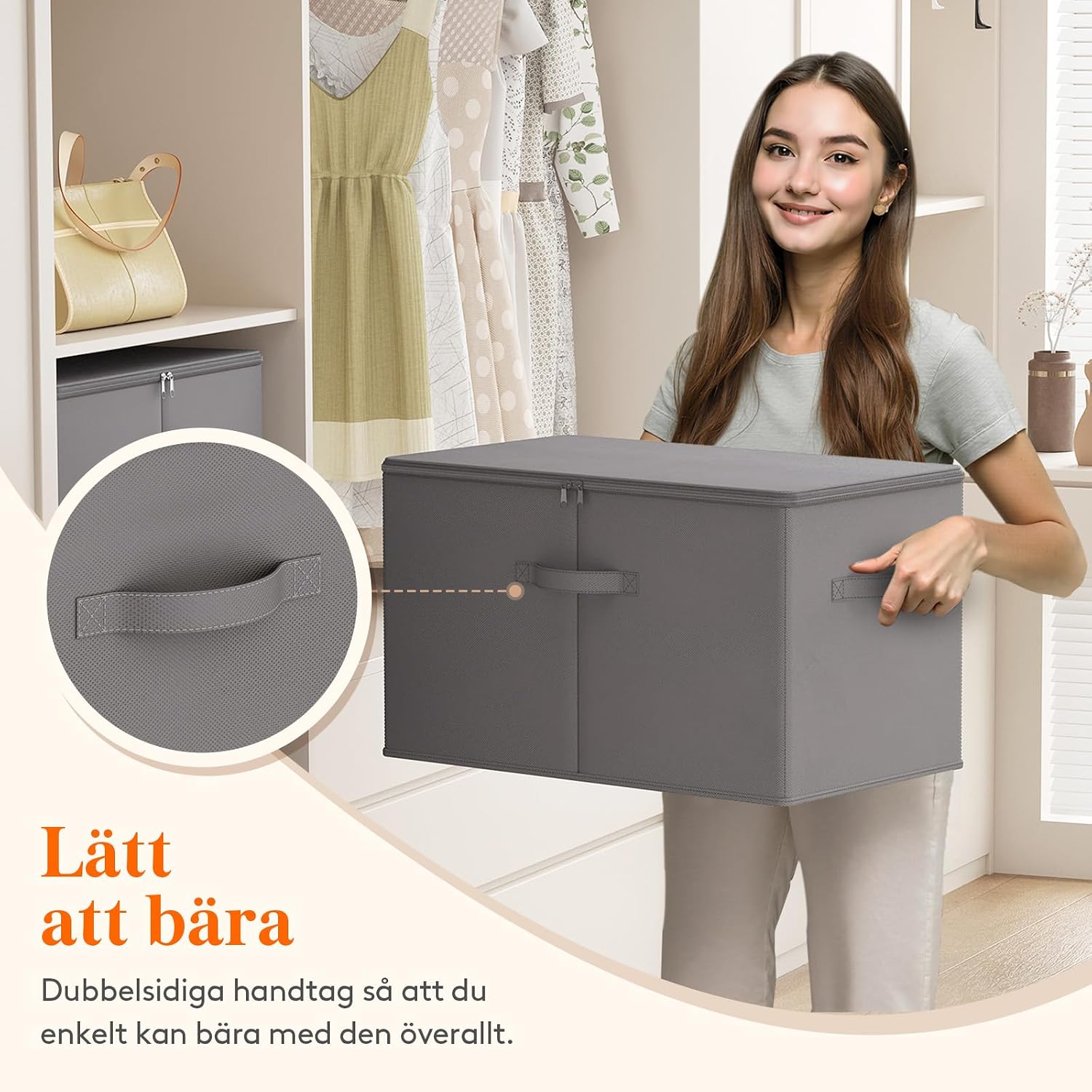 Detalle 2 de Lifewit 24300 förvaringslådor i tyg, 6-pack med dragkedja, grå, 56 x 33 x 32 cm