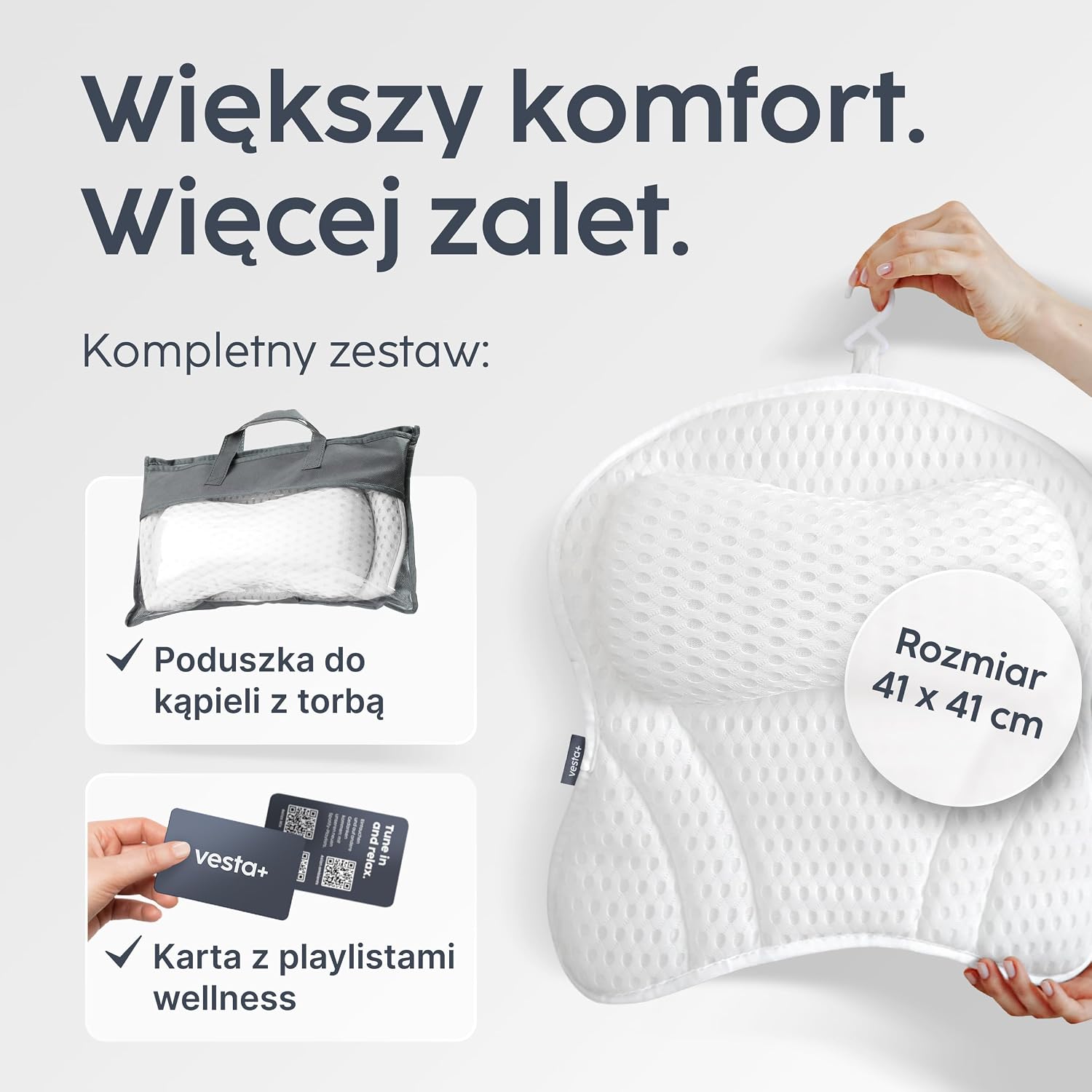 Thumbnail 6 de Vesta+ BK-L-W – biała poduszka do wanny XXL, 6 przyssawek, siatka 3D