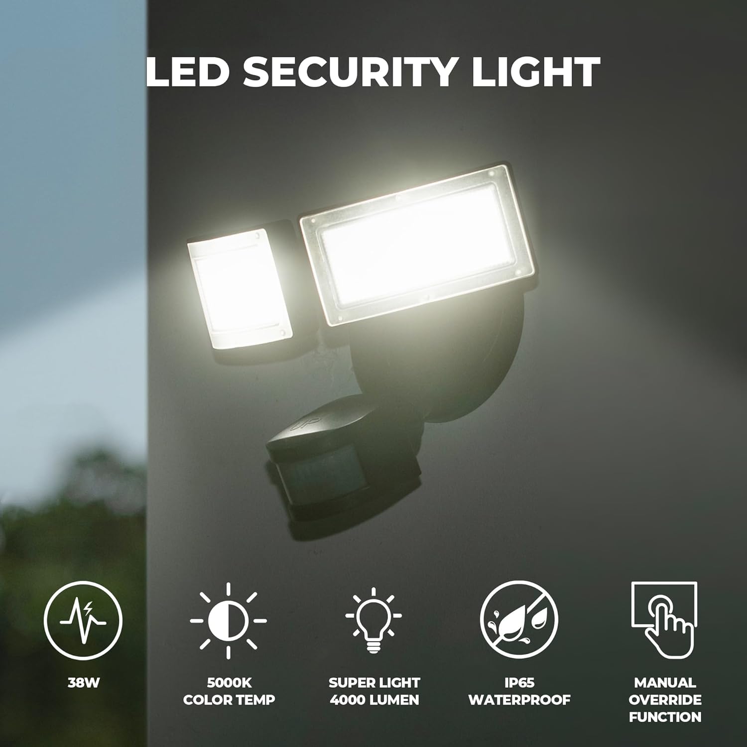 Detalle 2 de LUXFLY 38W LED Motion Sensor Flood Light 🌧