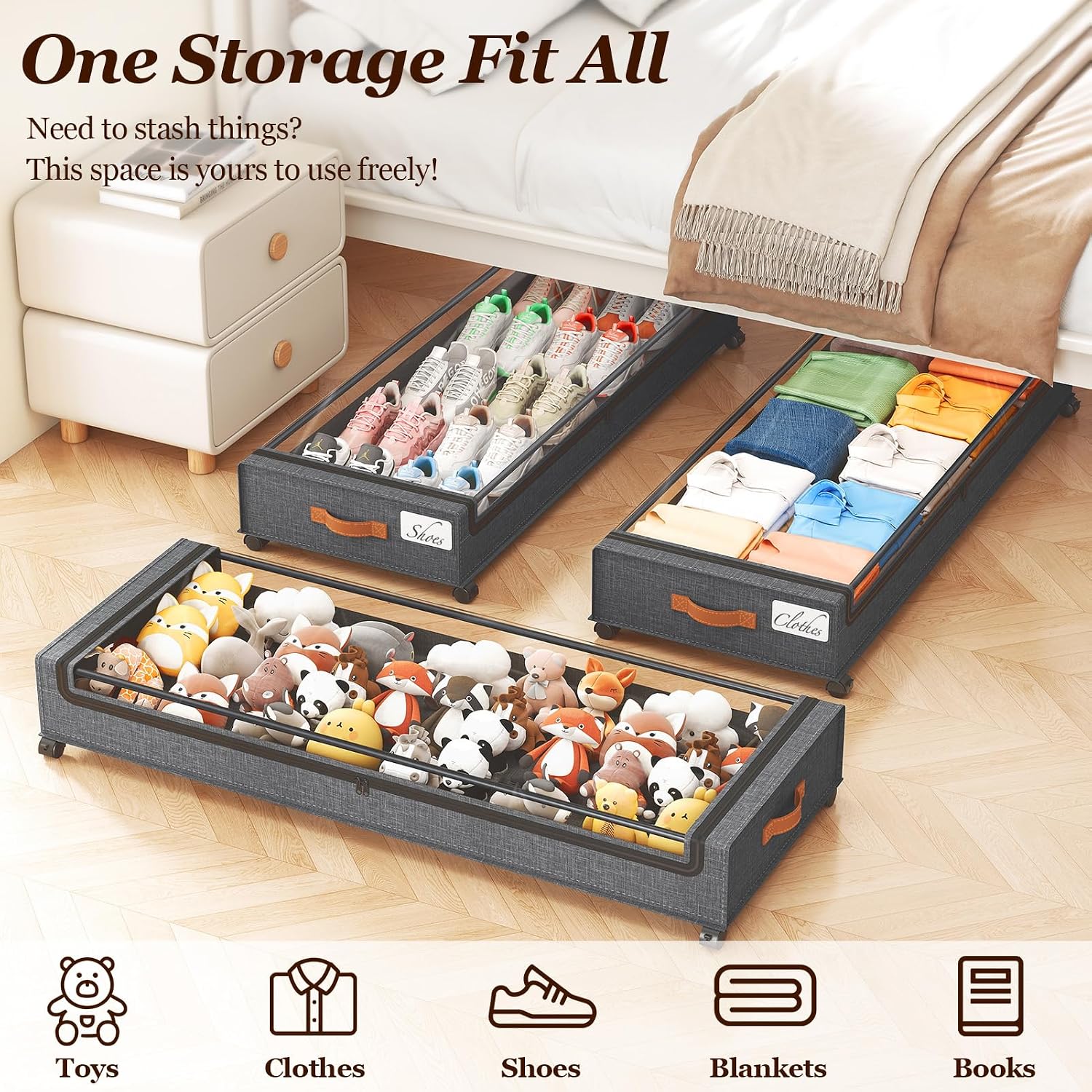 Thumbnail 6 de Yecaye 85 L Under-Bed Storage Containers, 2-Pack with Wheels and Clear Lids