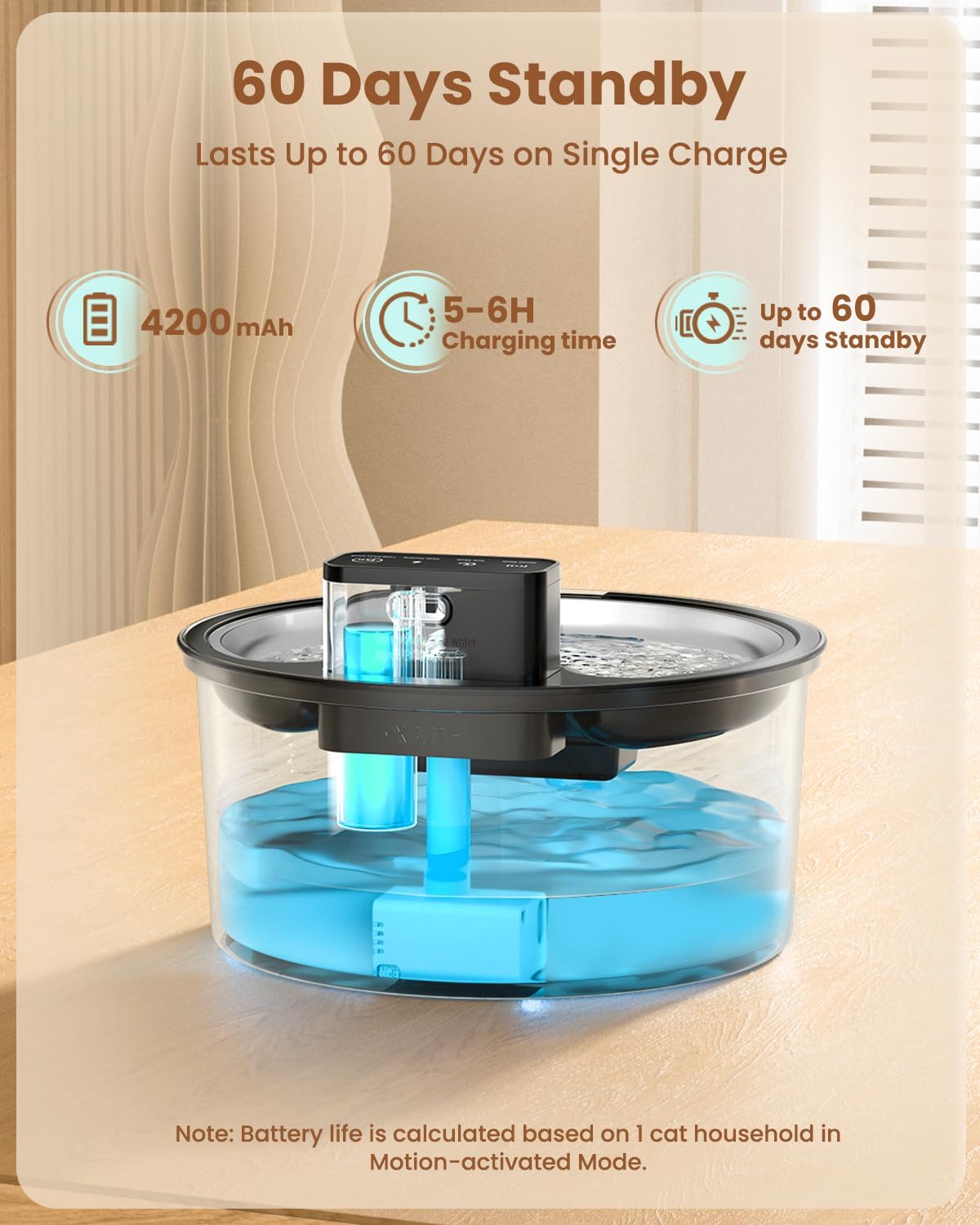 Thumbnail 3 de PawPoll Wireless Cat Water Fountain (3.2L) with Rechargeable Battery, Sensor Mode & 6 Filters