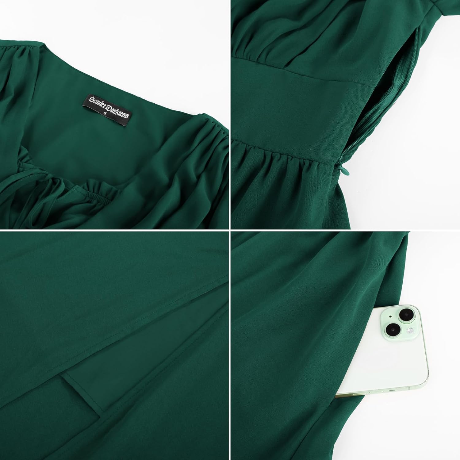 Thumbnail 5 de SCARLET DARKNESS Damen Renaissance-Kleid mit V-Ausschnitt, hoher Taille & Schlitz vorne