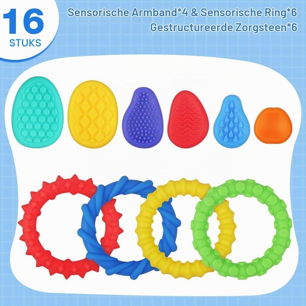 Thumbnail 2 de Aolso EUV8-GGHSJ-FBA sensorisch fidgetspeelgoed, siliconen, 16-delige set