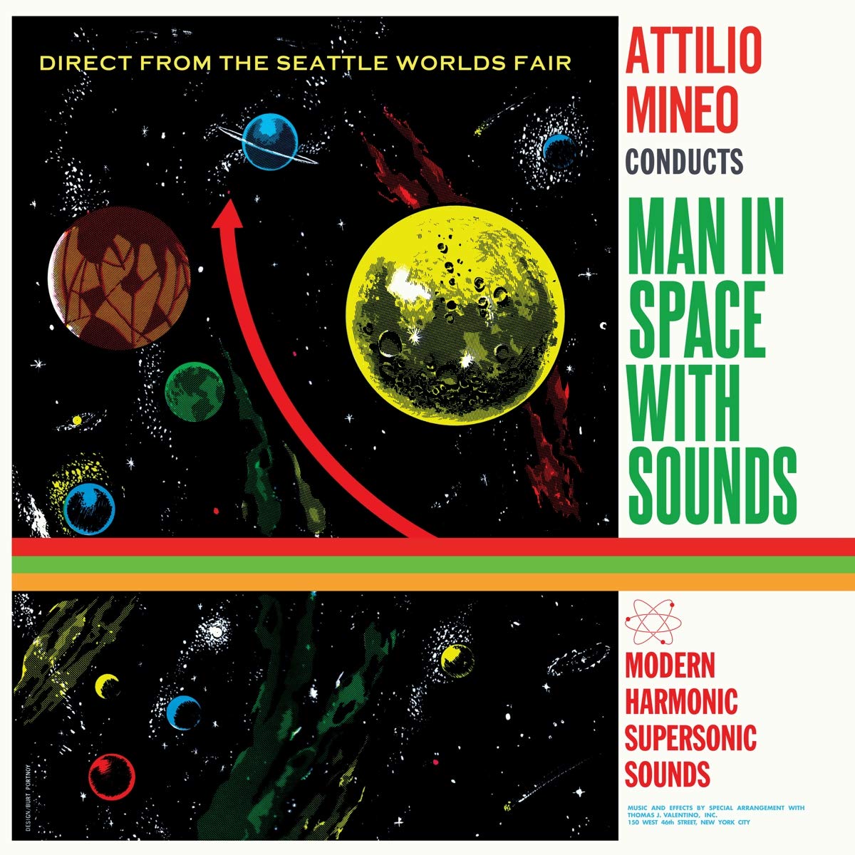 Detalle de Attilio Mineo Man In Space With Sounds LP-MH-8027 Vinyl, Green and Yellow Swirl