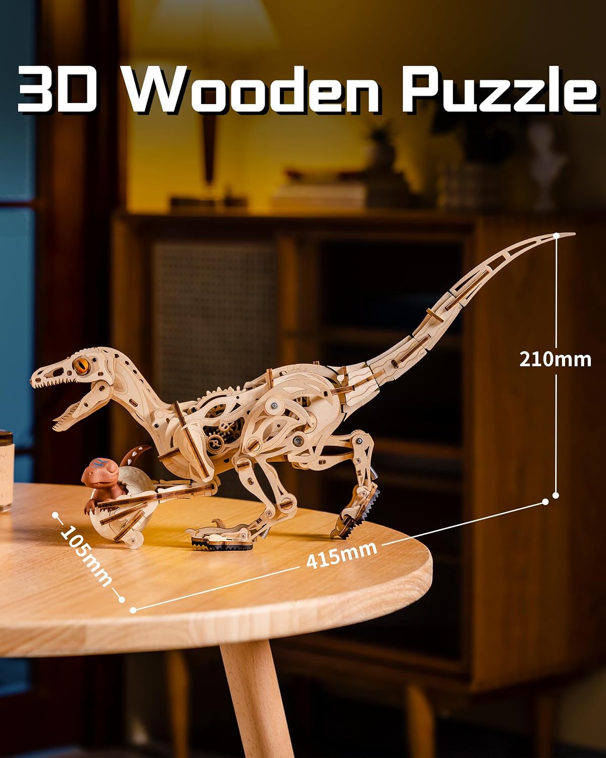 Thumbnail 5 de ROBOTIME LD01 3D Wooden Puzzle Dinosaur Kit (Velociraptor walking model) for kids & adults