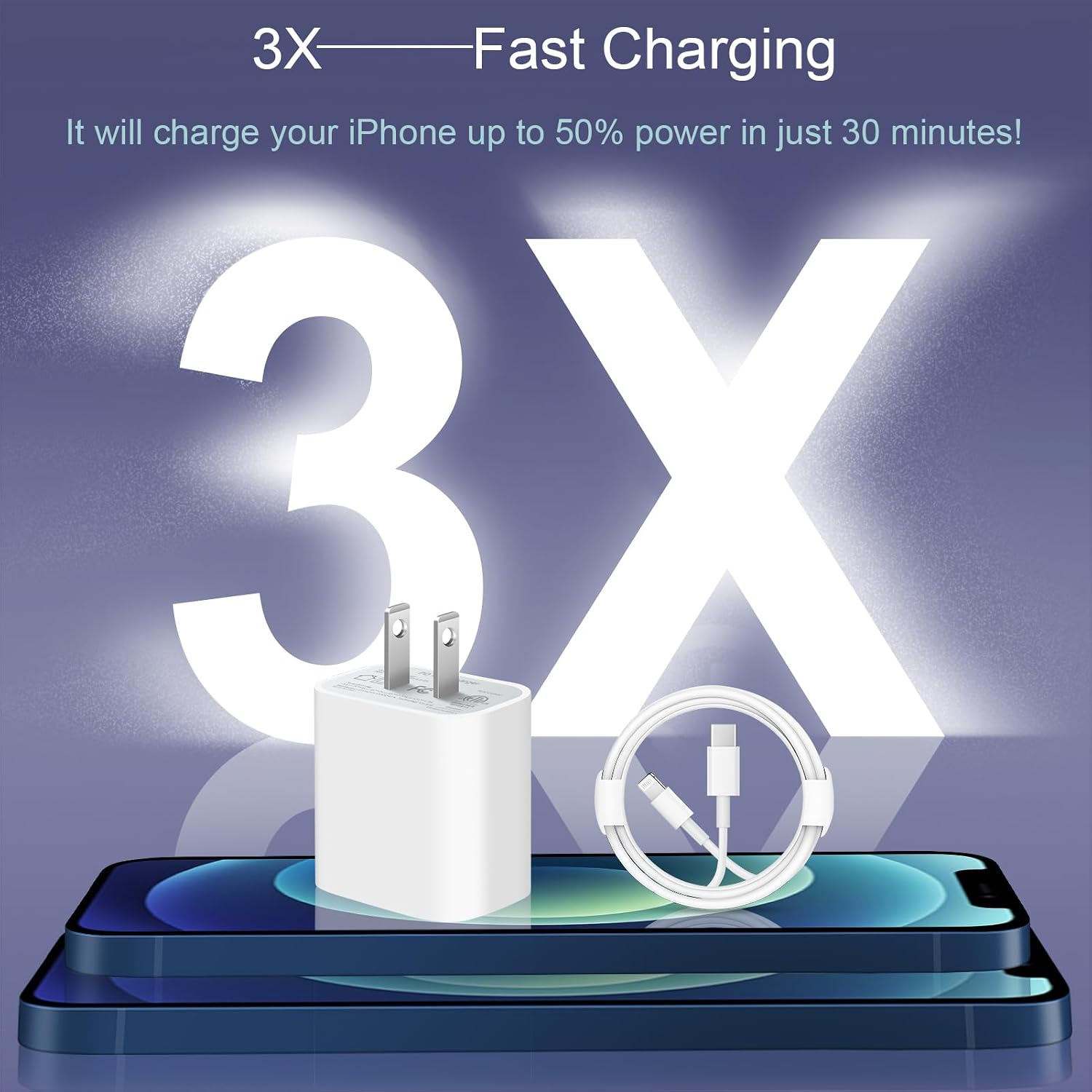 Thumbnail 1 de iPhone 14/13/12/11 Super Fast Charger (2-Pack) — 20W USB-C PD Wall Charger + 6ft Cable Kit