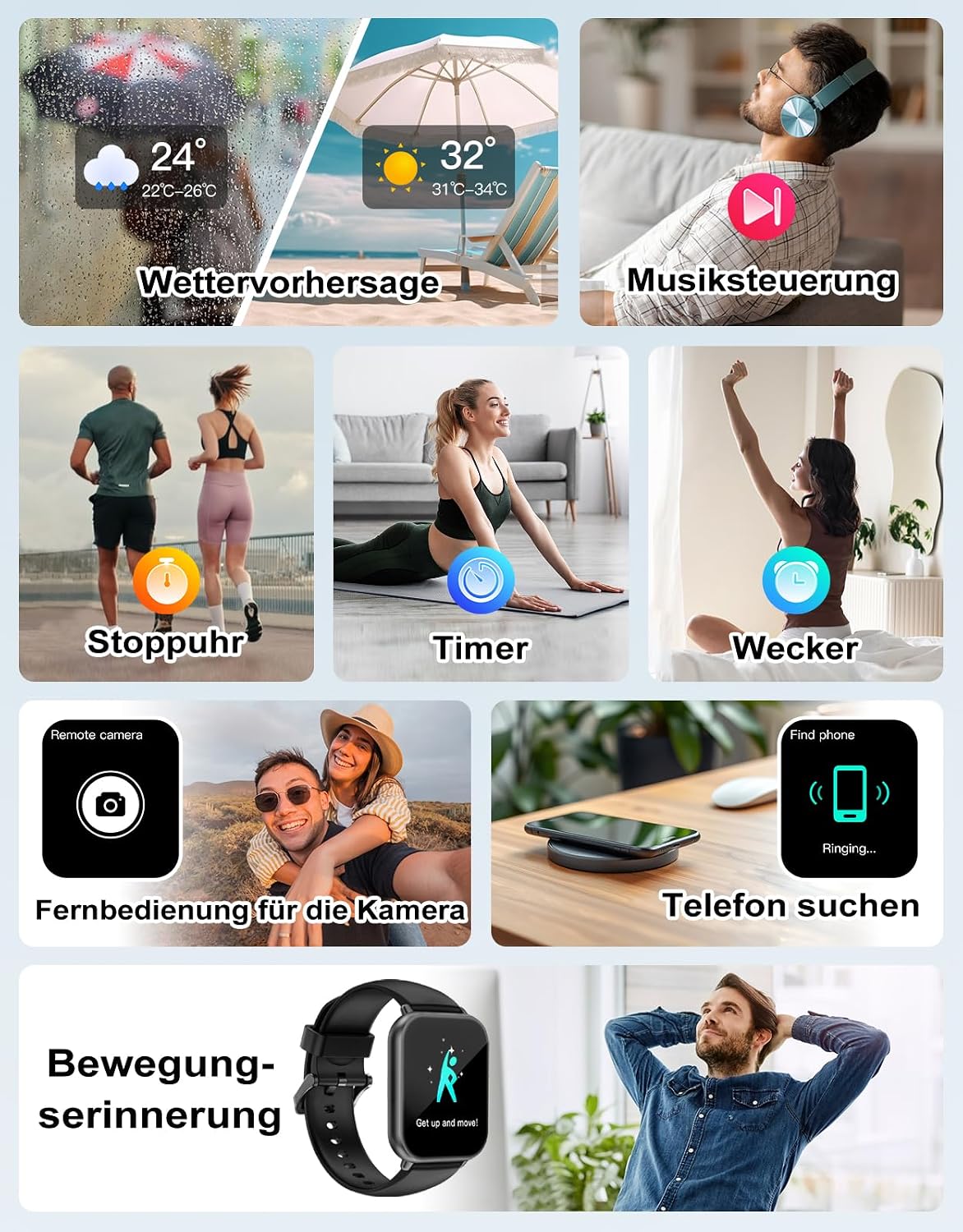 Thumbnail 6 de RUIMEN Smartwatch Fitnessuhr mit SpO2- und Pulsmessung