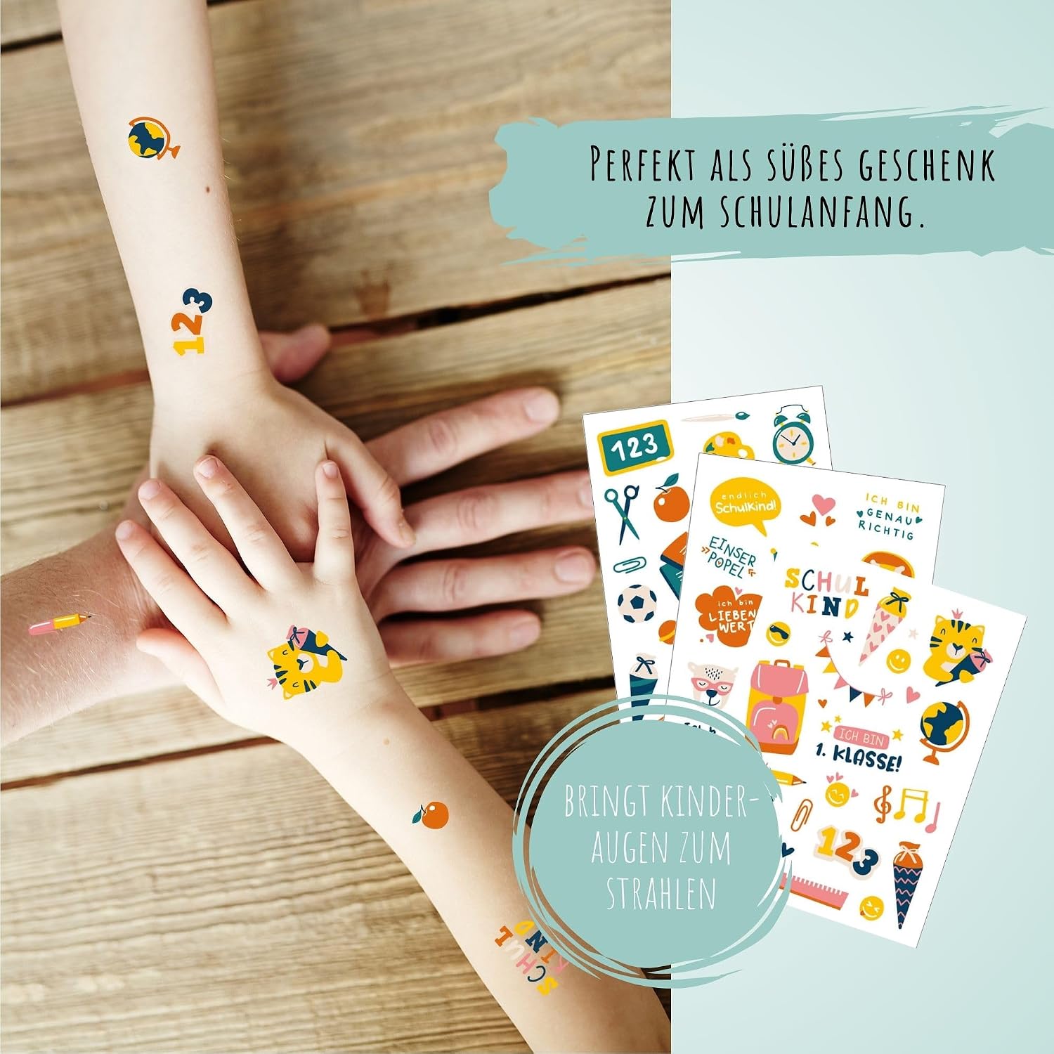 Detalle 2 de Kindertattoo Schulanfang – 3 Bögen Tattoo-Kinder als Mitgebsel und Geschenkidee
