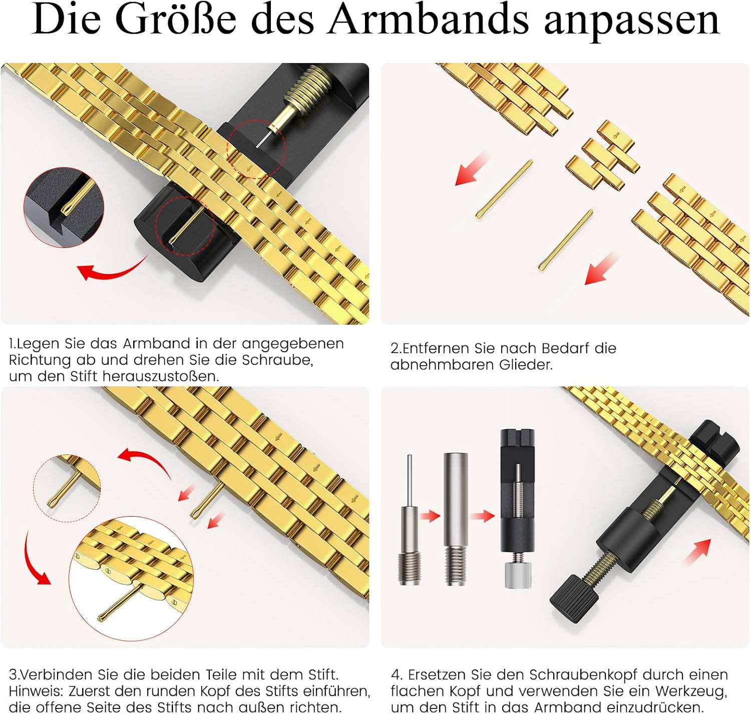 Detalle 2 de GEARYOU Slim Metall Armband Gold 44–49mm