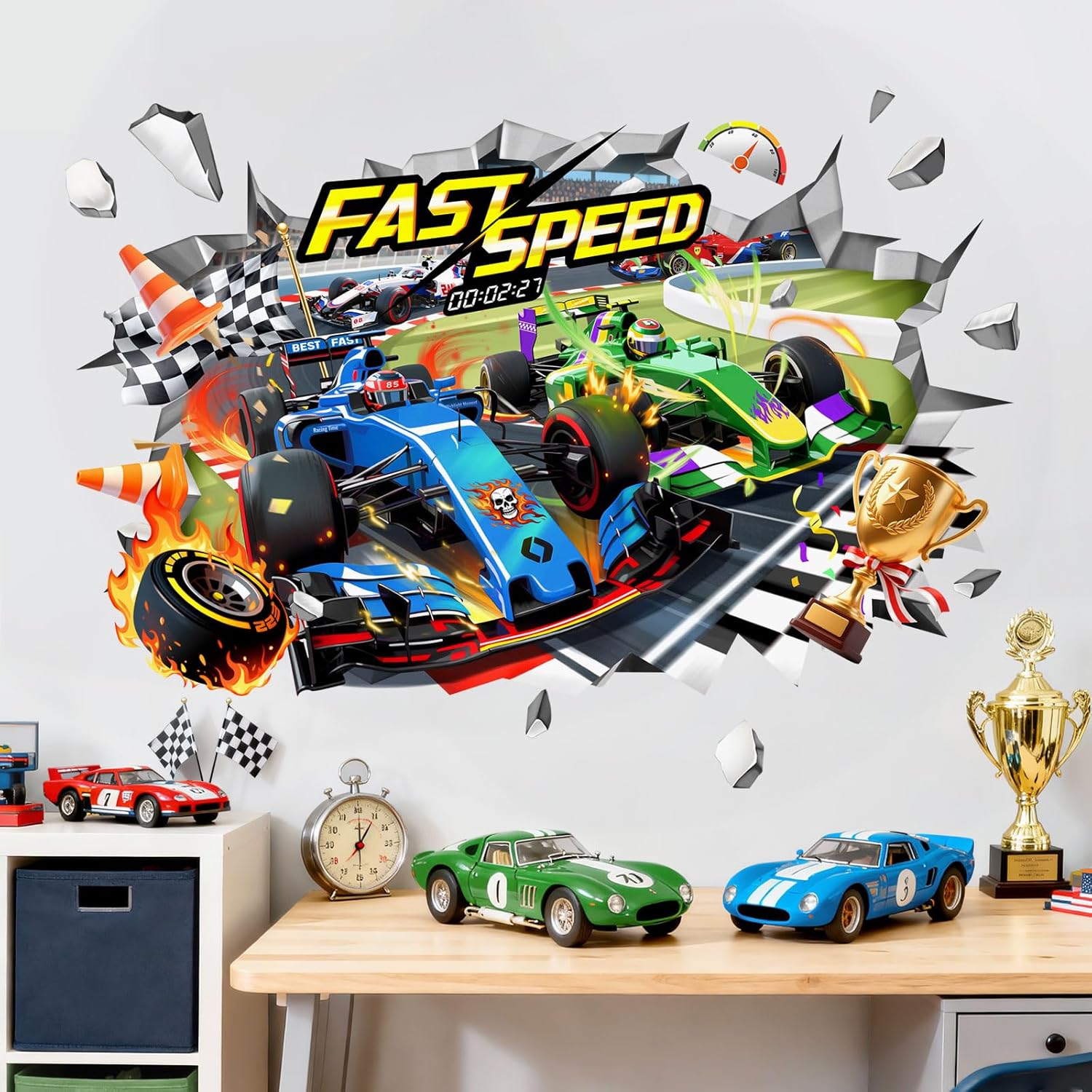Thumbnail 5 de Supzone Large Racing Car Wall Stickers – Peel and Stick Wall Art for Boys' Bedroom