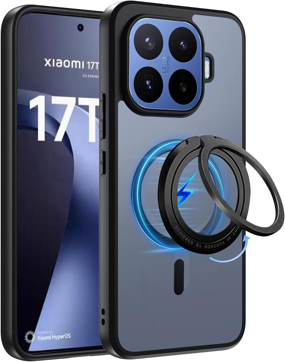 Detalle de Fitudoos Hülle für Xiaomi 17T Pro mit Magnetischer Ring Ständer – Robuste PC-Rückseite, Stoßfest, Anti-Gelb