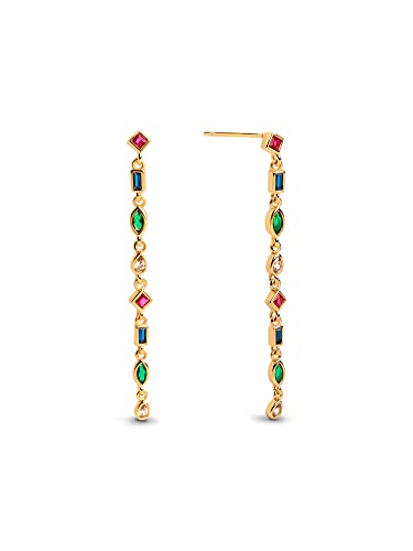 Detalle de SINGULARU Pendientes Cascade Colors en Plata 925 bañada en oro de 18 Kt con circonitas multicolor