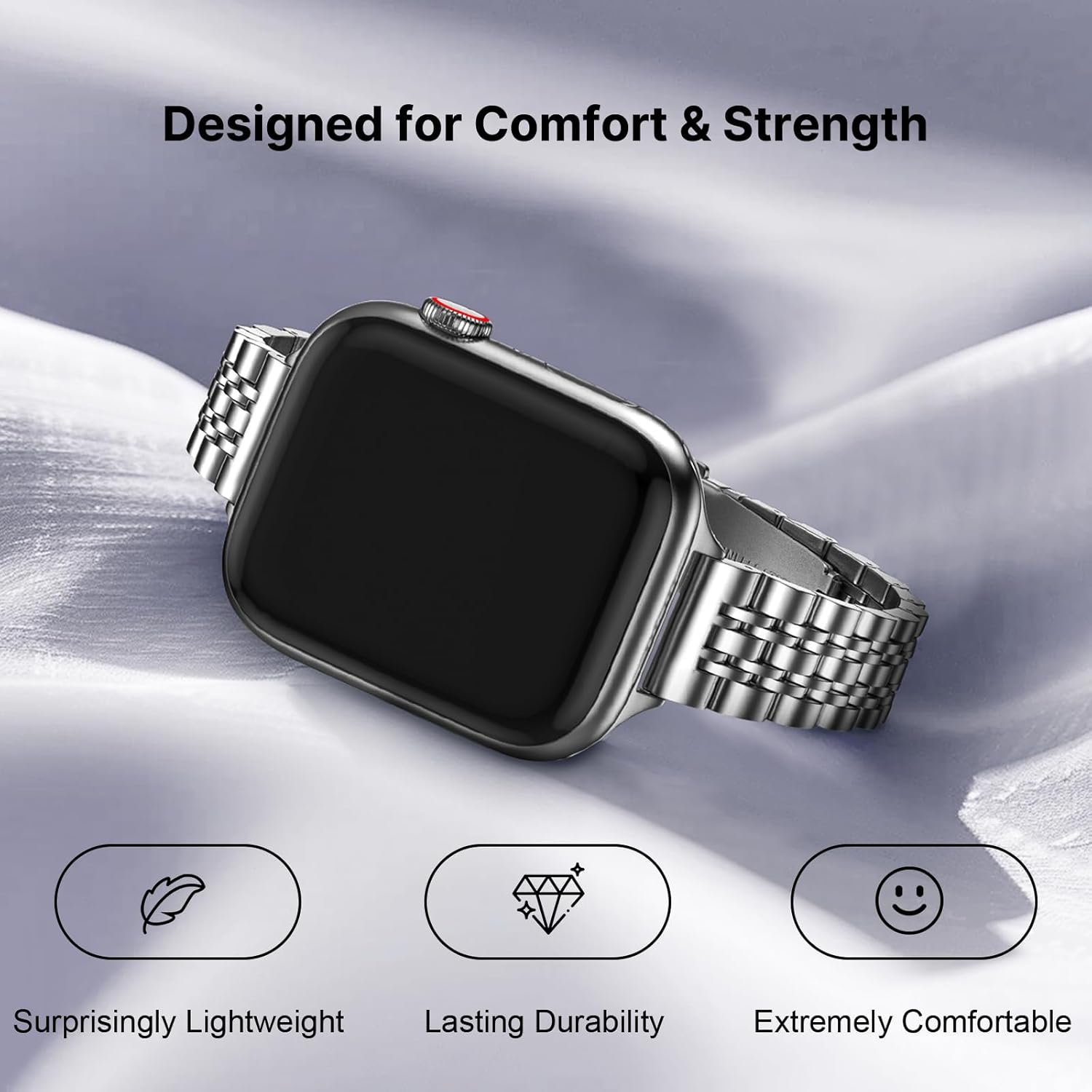 Detalle de Fullmosa Slim Metal Straps for Apple Watch (Silver) – Compatible with 42mm/41mm/40mm/38mm