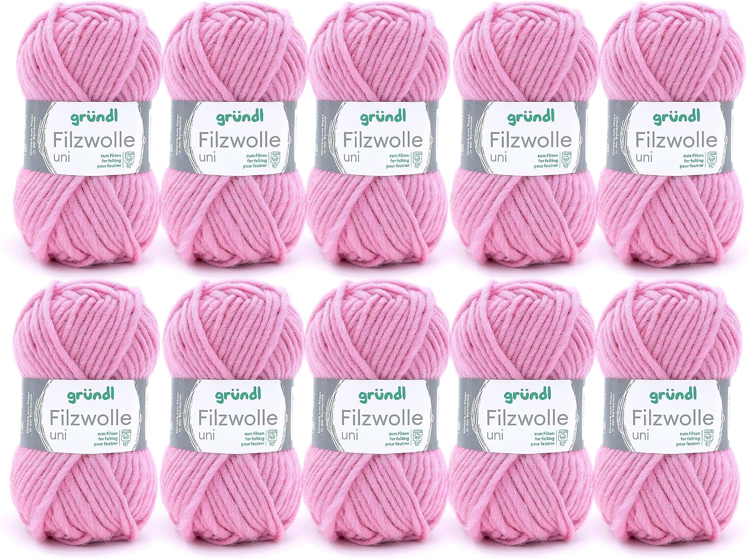Thumbnail 1 de Gründl Uni włóczka filcowa, 10 × 50 g, 100% żywa wełna, fuksja