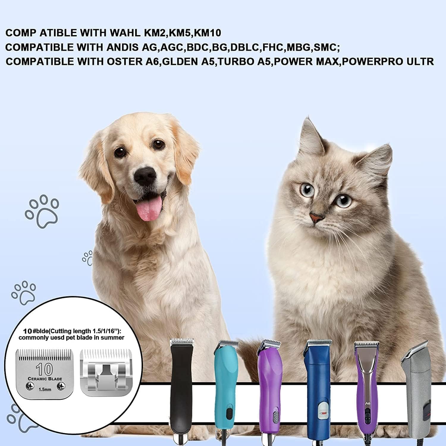 Detalle 2 de AUDOC Dog Grooming Replacement Blades (Blade #10, 1.5 mm) for Andis, Oster & Wahl clippers – 10-2 pack
