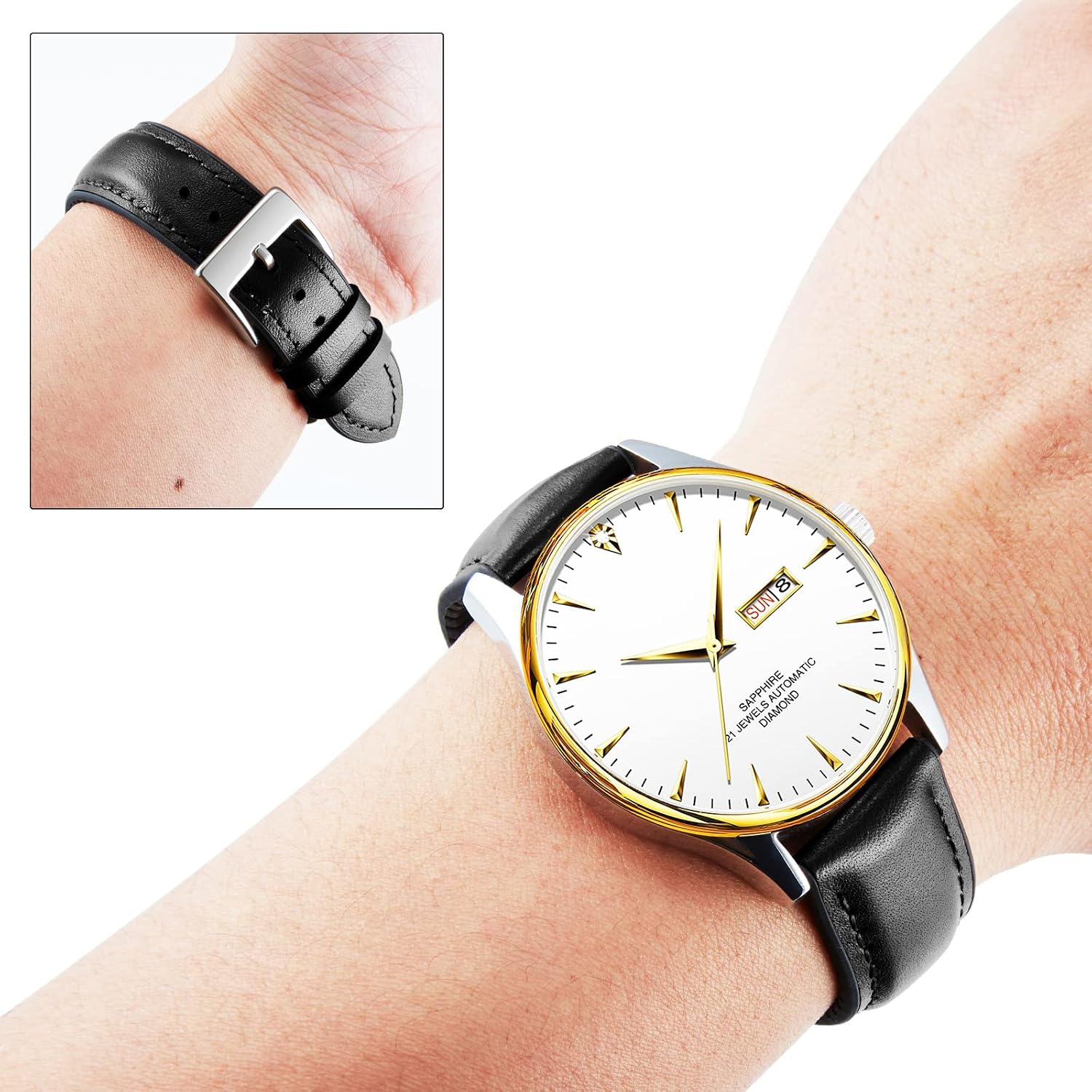 Thumbnail 2 de BINLUN Leder Silikon Uhrenarmband 22mm