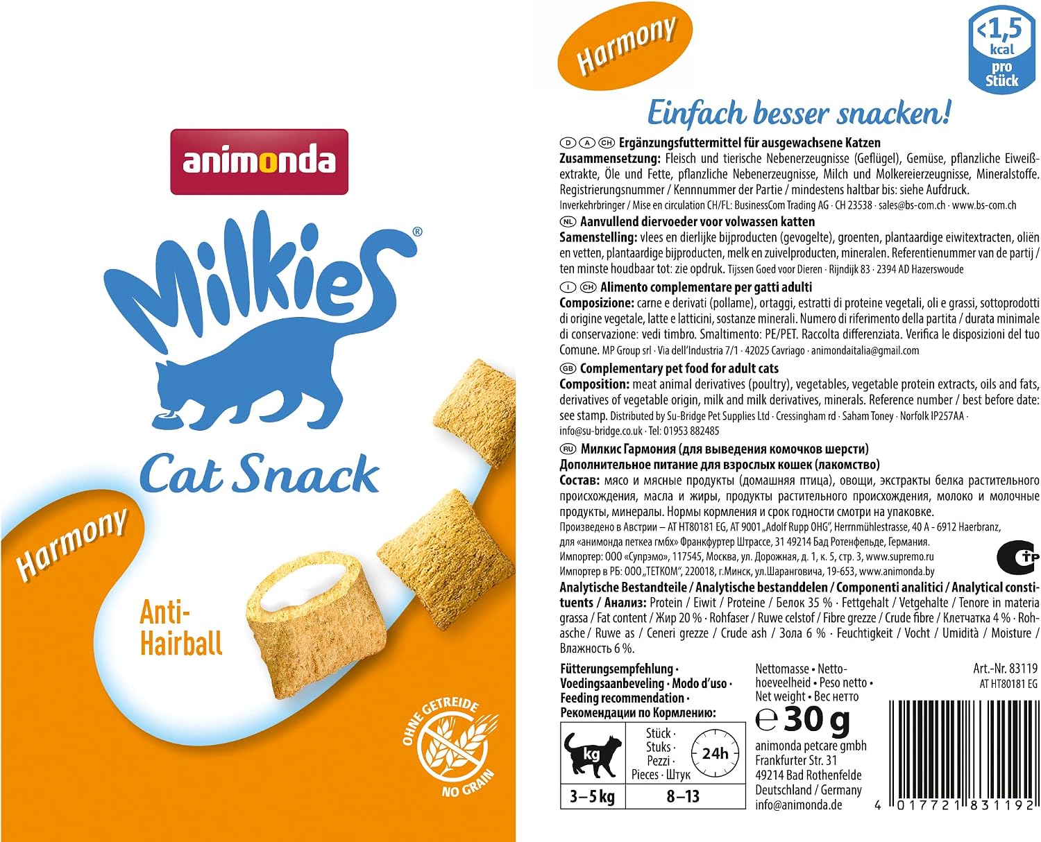 Detalle 2 de animonda Milkies Harmony 12×30g Katzensnack 🐱