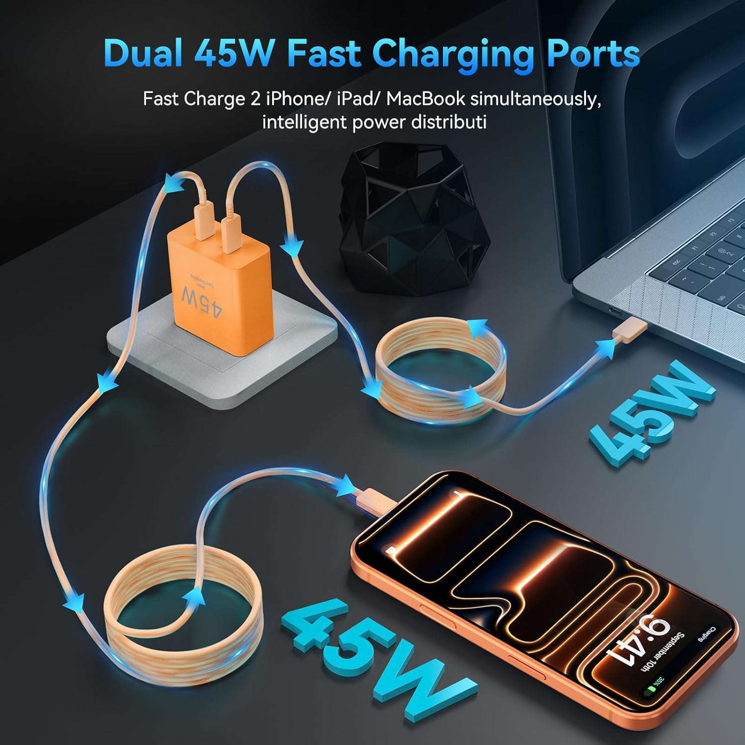 Thumbnail 2 de Phone 17 45W Dual USB-C Charger Block (with 10ft USB-C Cable, Fast Charging)