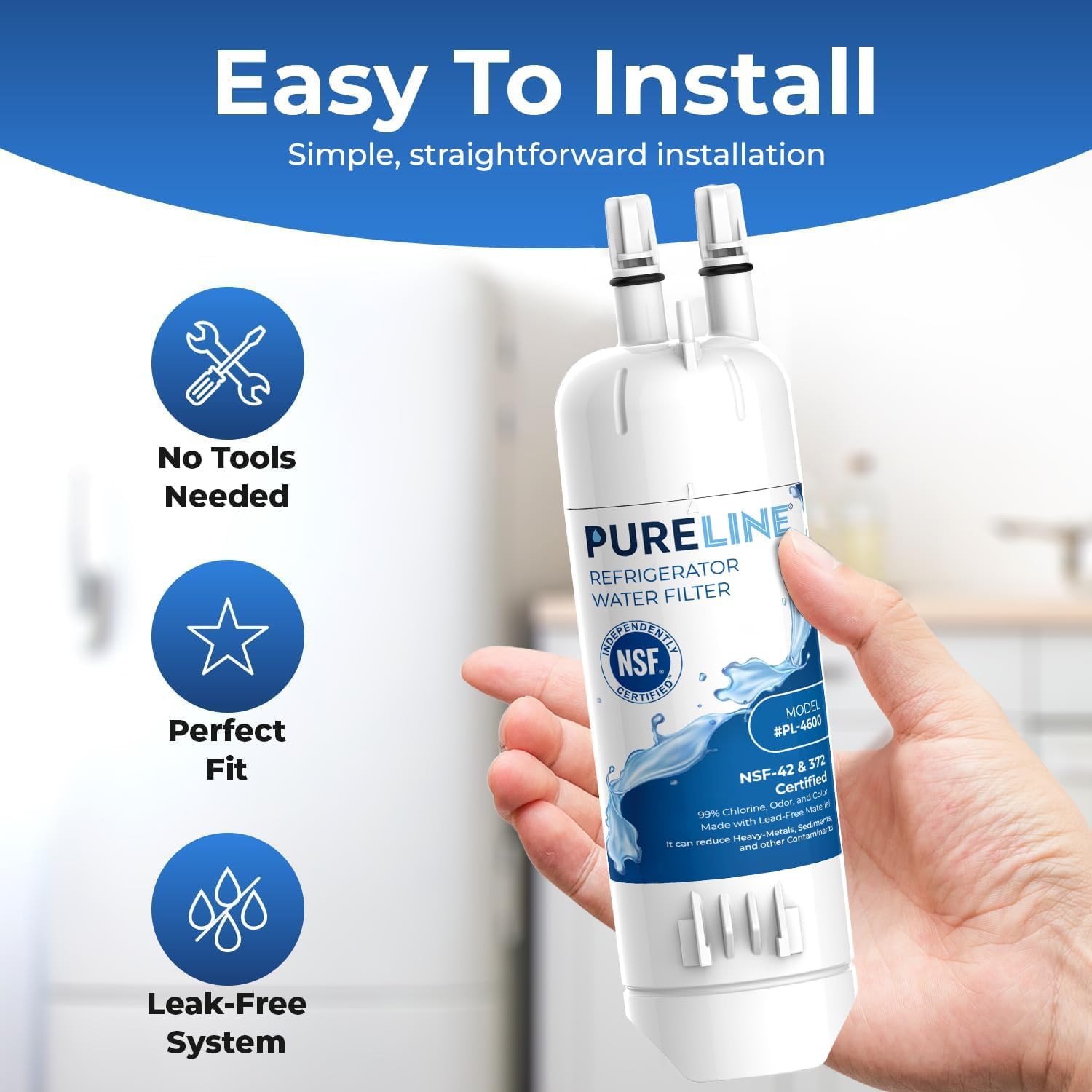 Detalle 1 de PURELINE PL-4600 Refrigerator Water Filter, Coconut Carbon, 3-Pack