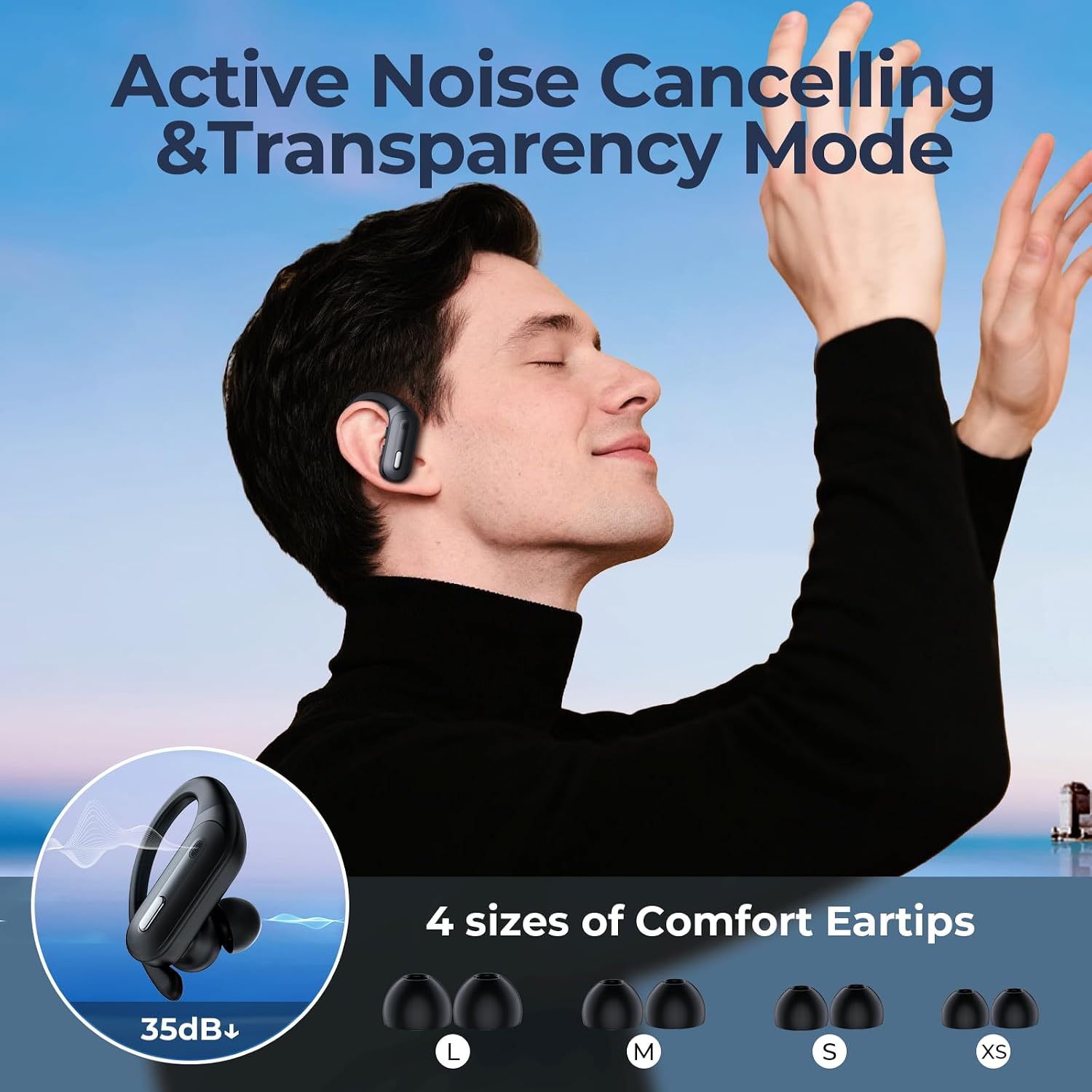 Detalle de GNMN X19 Active Noise Cancelling Wireless Earbuds with 90 Hours of Playtime