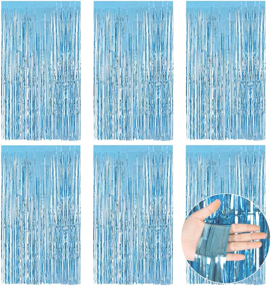 Thumbnail 6 de Alaoo Rideau métallique à franges scintillantes en aluminium (6 pcs) – déco fond photo, fête et mariage, bleu