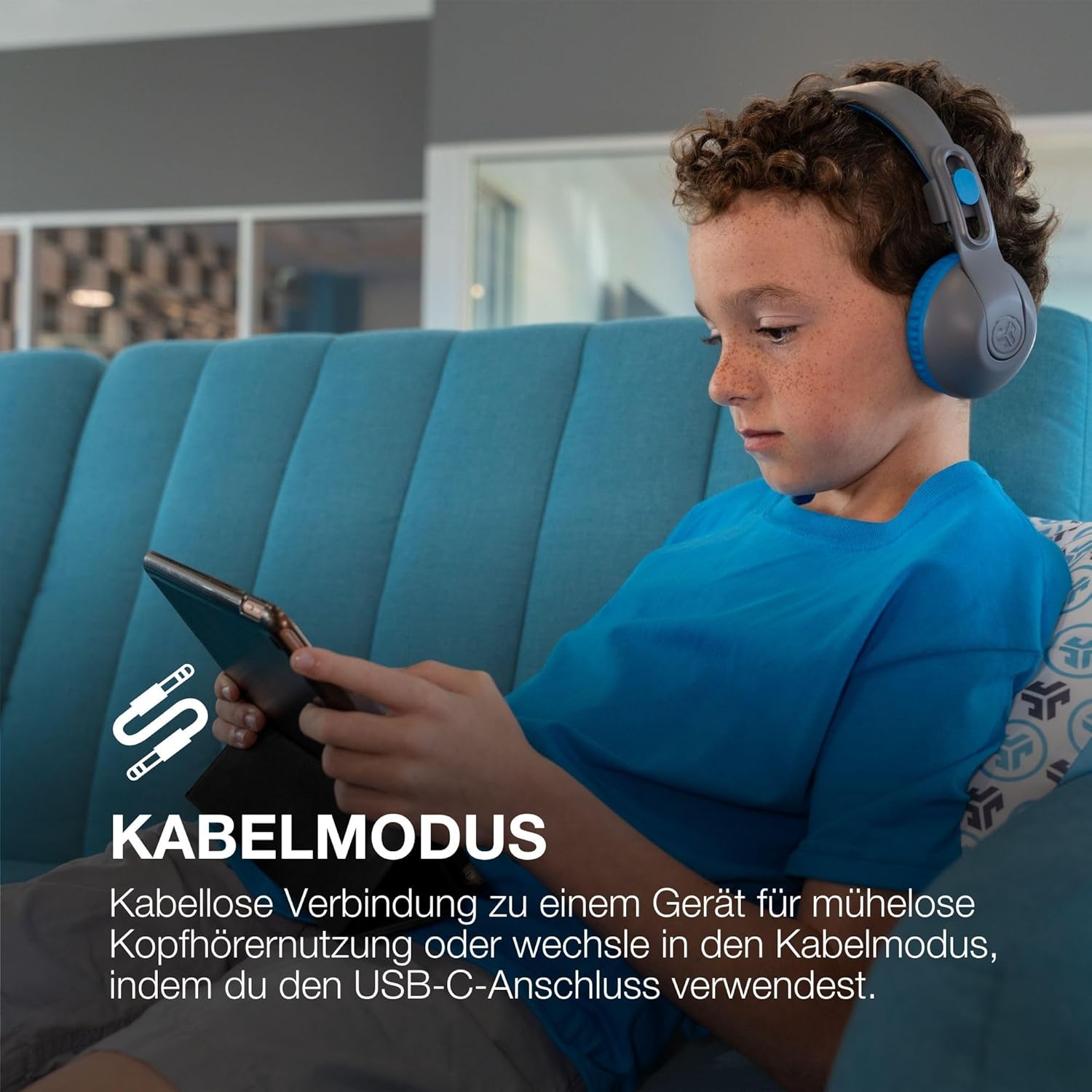 Thumbnail 3 de JLab JBuddies Studio 2: lauterkeitsicherer Kinder-Kopfhörer (kabellos & kabelgebunden) Grau/Blau