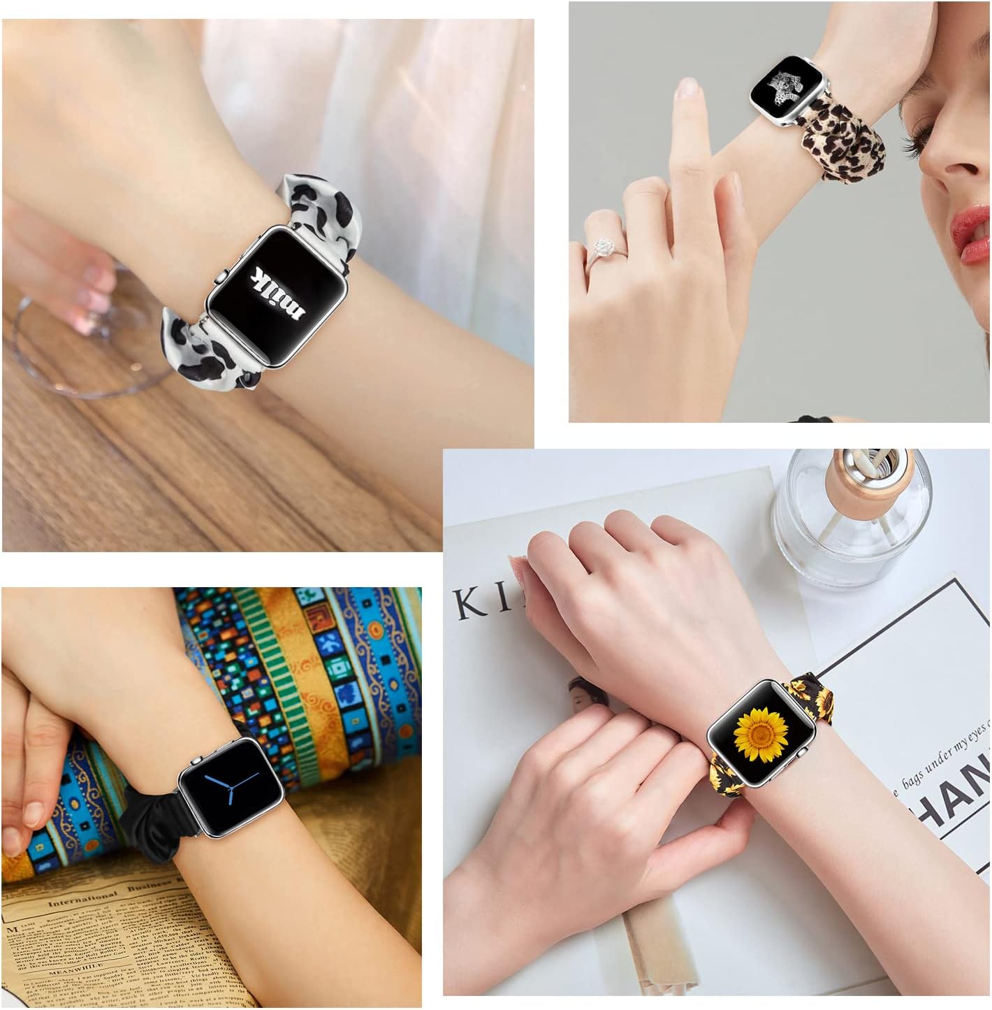 Detalle de Meideli 2 Pack Pattern Printed Fabric Wristband for Apple Watch — Scrunchie Elastic Strap