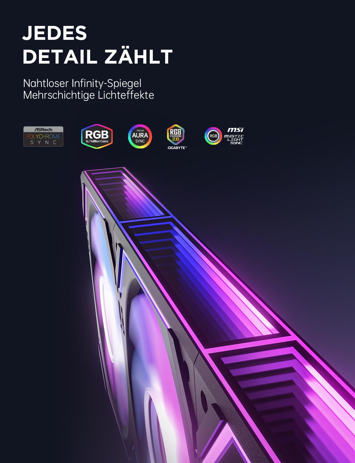 Thumbnail 3 de AsiaHorse DAWN Pro RGB 120-mm Gehäuselüfter (3er-Set) – ARGB Daisy-Chain mit Infinity Mirror, HDB Lager