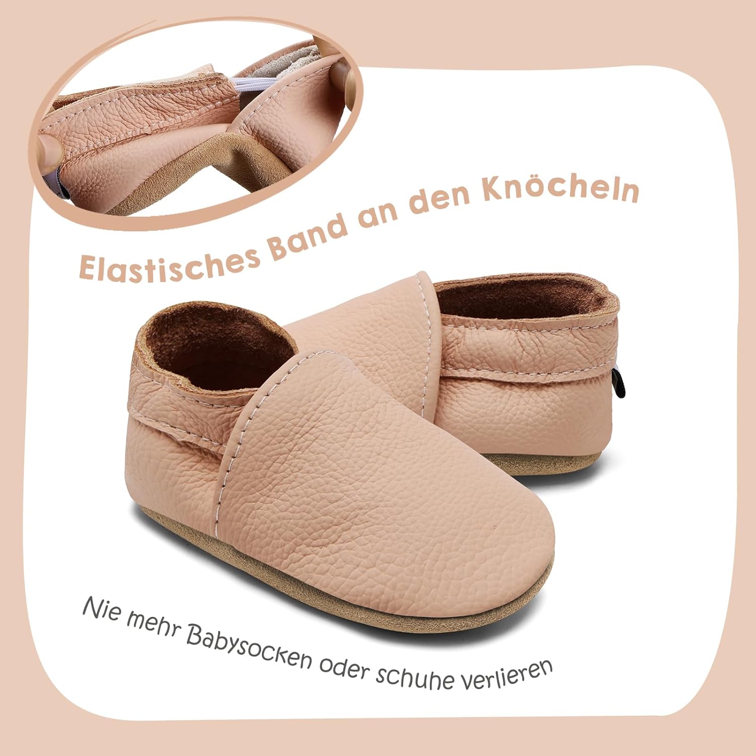 Detalle de IceUnicorn Krabbelschuhe Baby – weiches Leder, elastischer Knöchelriemen, barfuß-Feeling für Krabbelkinder