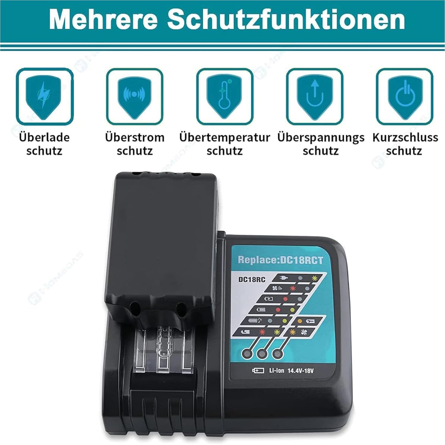 Thumbnail 5 de Replacement for Makita 18V Batteries: 2x 5.5Ah + DC18RC Charger