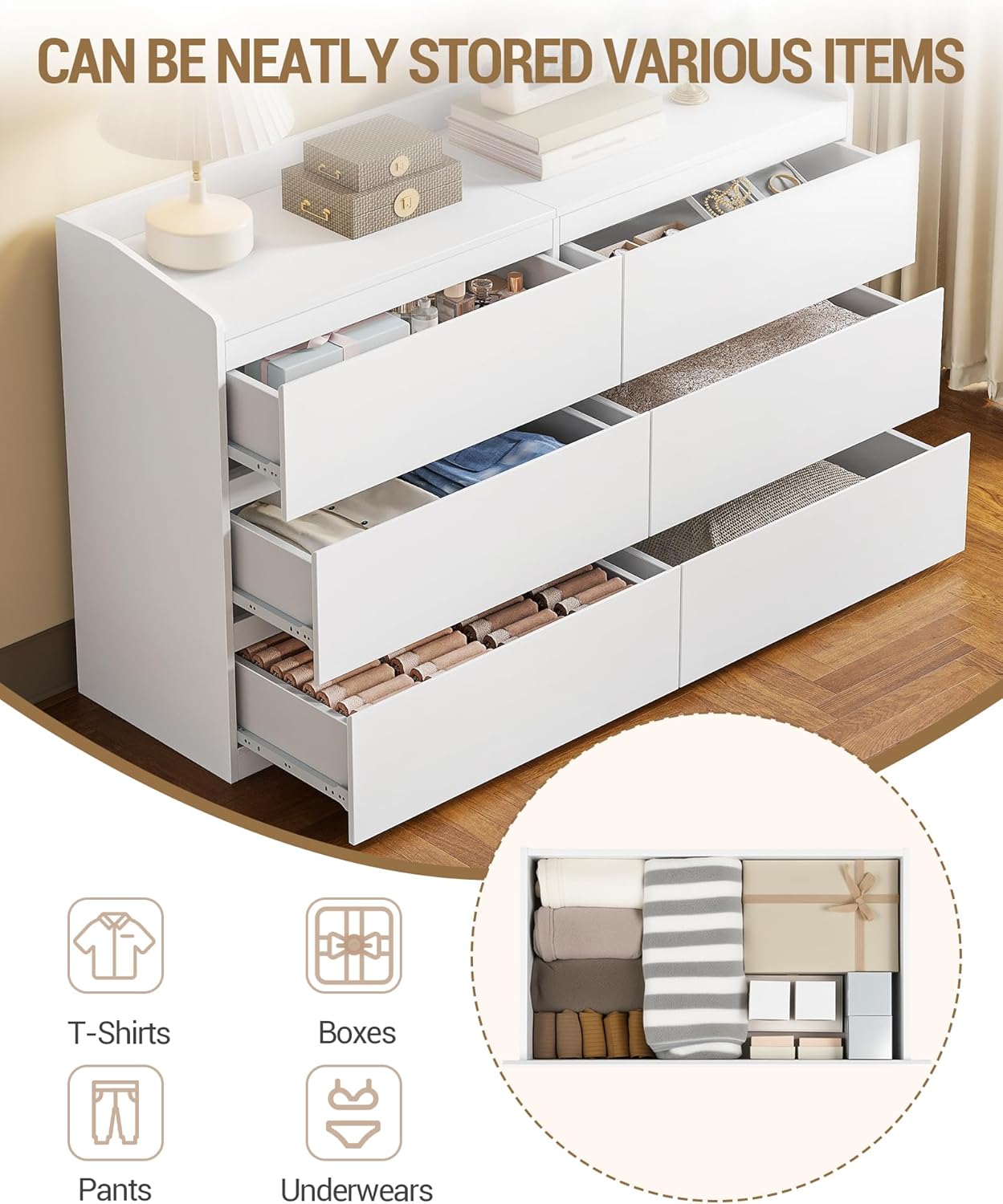 Thumbnail 4 de Hzuaneri Commode 138 cm, 6 Tiroirs — rangement élégant et pratique pour salon ou chambre